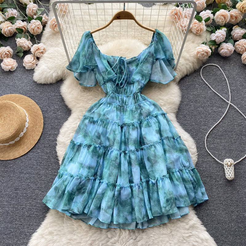 French Print Women's Short Summer Dress - Floral Sleeveless Casual Sundress for Beach, Vacation & Outdoor Activities