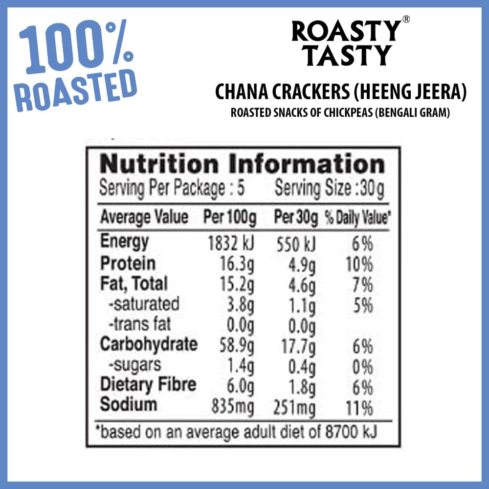 Roasty Tasty Heeng Jeera Chana Crackers - Crunchy Chickpeas Snacks | Healthy Protein-Rich Namkeen | No Preservatives, Cholesterol & Transfat Free Diet Food (200g) | Perfect for Office Snacks, Travel & Weight Management