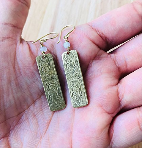 Engraved Brass Pendant with Moonstone Quartz & Iron Hooks - Elegant Bohemian Jewelry for Necklaces, Bracelets & DIY Crafting