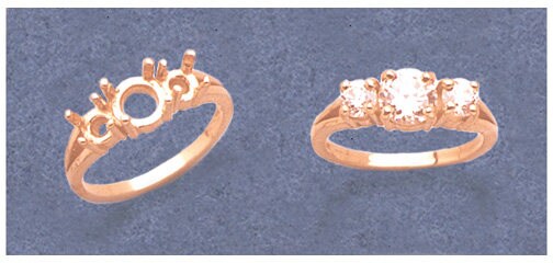 14K Gold or Sterling Silver Three Stone Ring Blank - Size 7, Pre-Notched Shank Setting (163 464, 465, 454/143 464) - Perfect for Jewelry Making, Custom Engagement Rings & DIY Wedding Bands