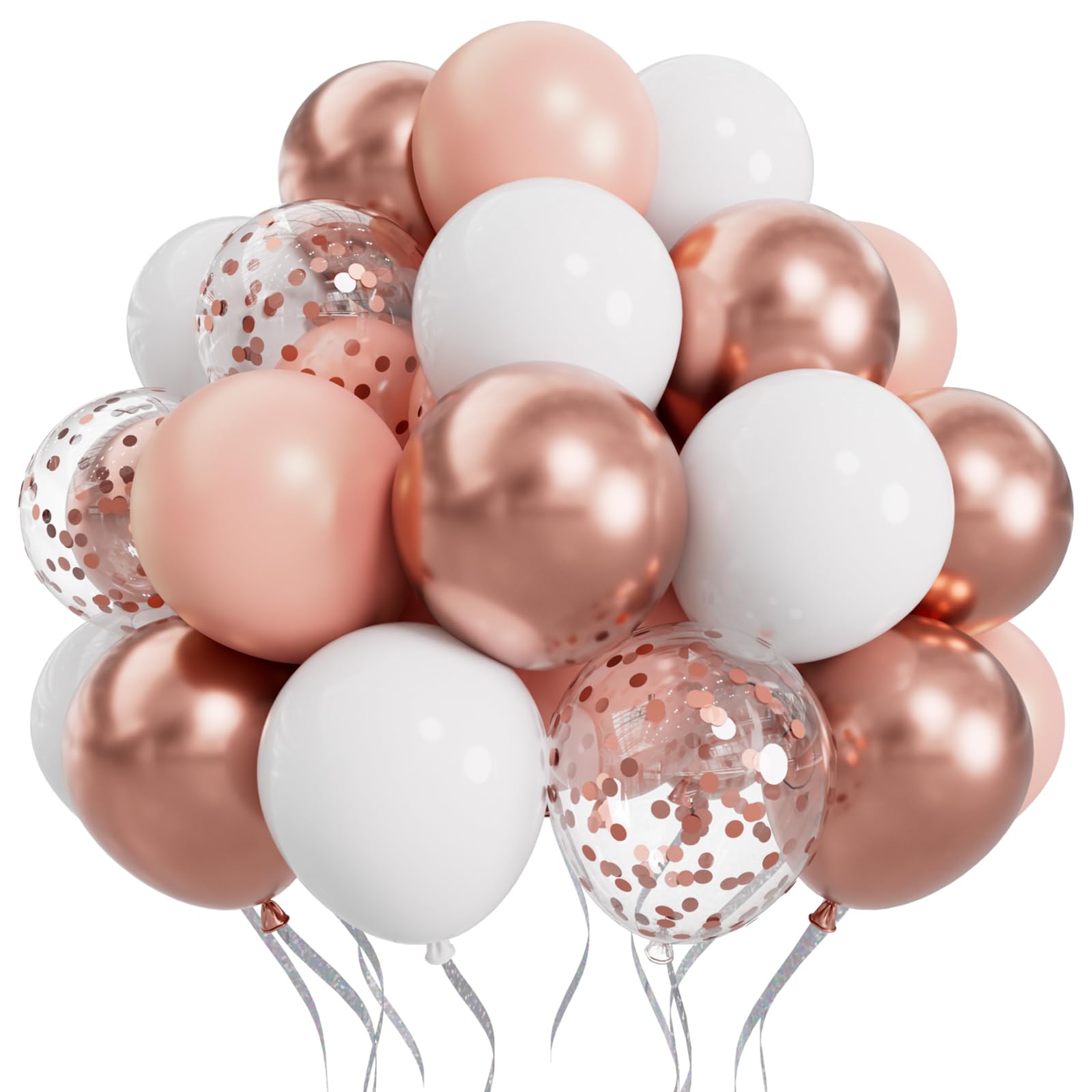 SUWEN 60PCS Metallic Rose Gold Confetti Balloons Set - Latex Helium Chrome Balloons for Birthday, Wedding, Bridal Shower, Anniversary Party Decorations - Perfect for Indoor & Outdoor Celebrations