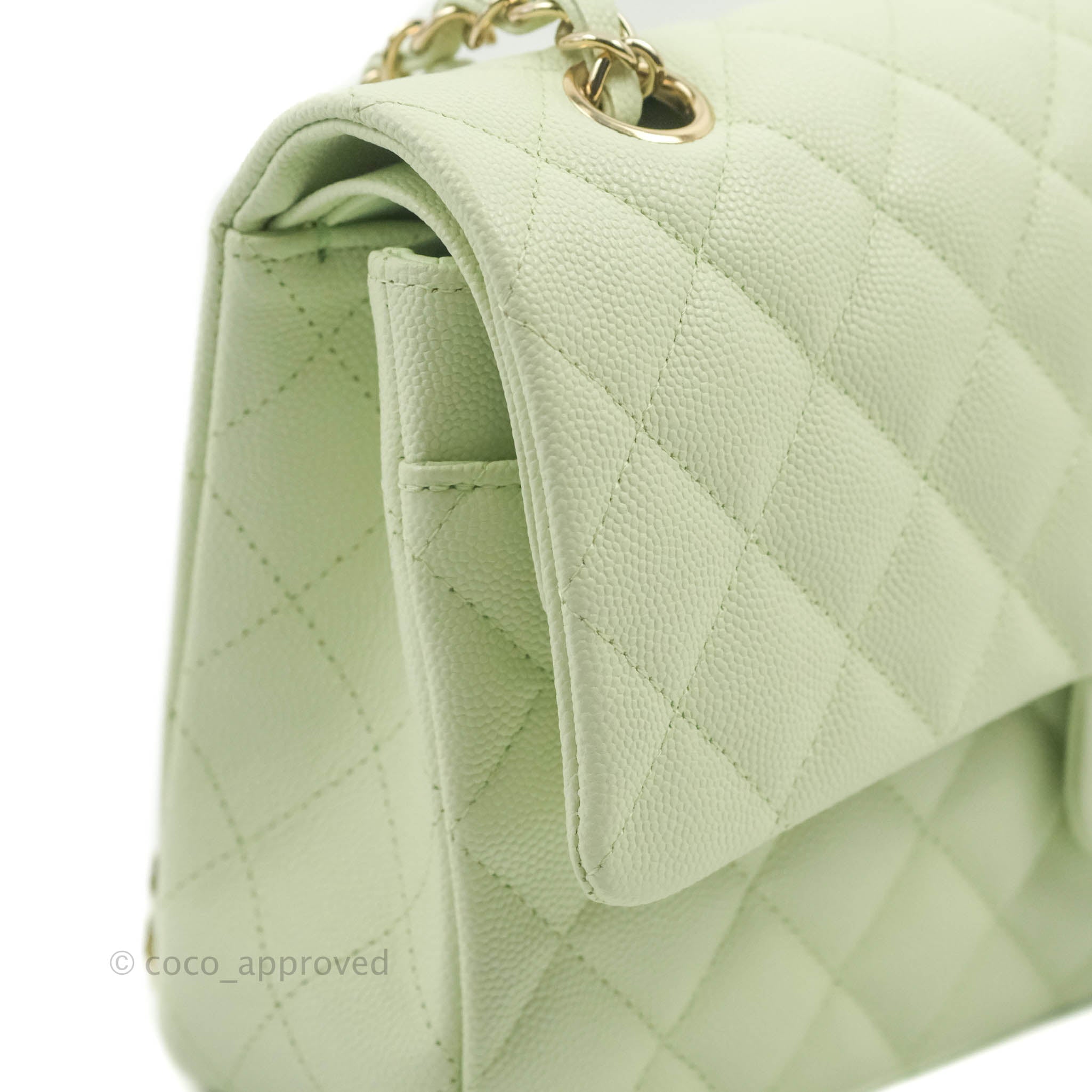 Chanel Classic M/L Medium Flap Bag in Quilted Avocado Green Caviar Leather with Gold Hardware - Luxury Handbag for Women, Perfect for Parties, Work & Everyday Use