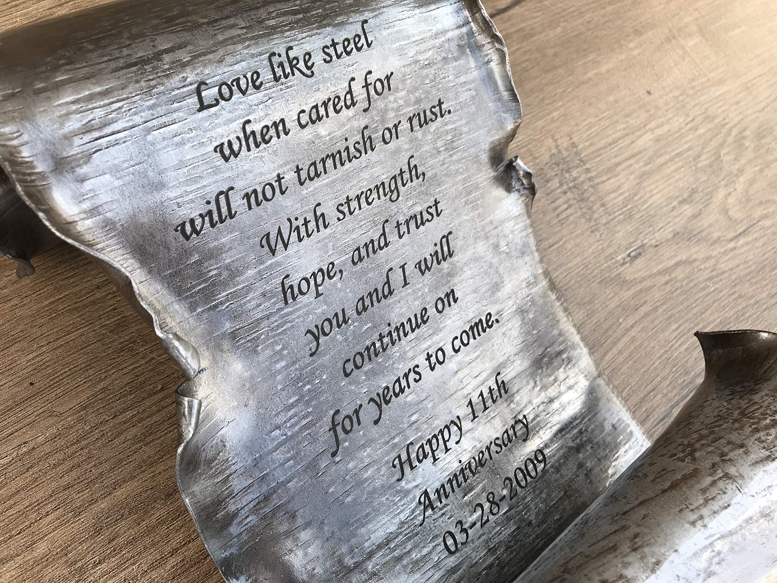 Personalized Steel Scroll - 11th Anniversary Gift for Couples | Custom Steel Keepsake for Him & Her | Perfect for Wedding Anniversaries, Romantic Gifts & Home Decor