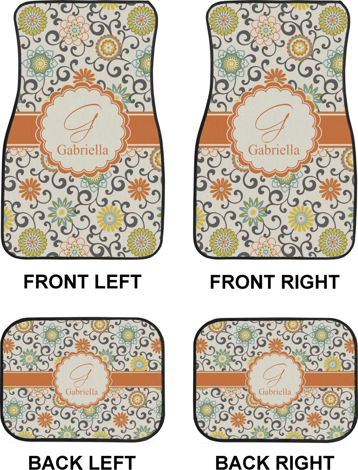 Custom Swirl & Floral Design Car Floor Mats Set - 2 Front & 2 Rear Mats for Cars, SUVs & Trucks | Waterproof & Non-Slip Protection | Perfect for Daily Commute, Road Trips & Family Travel