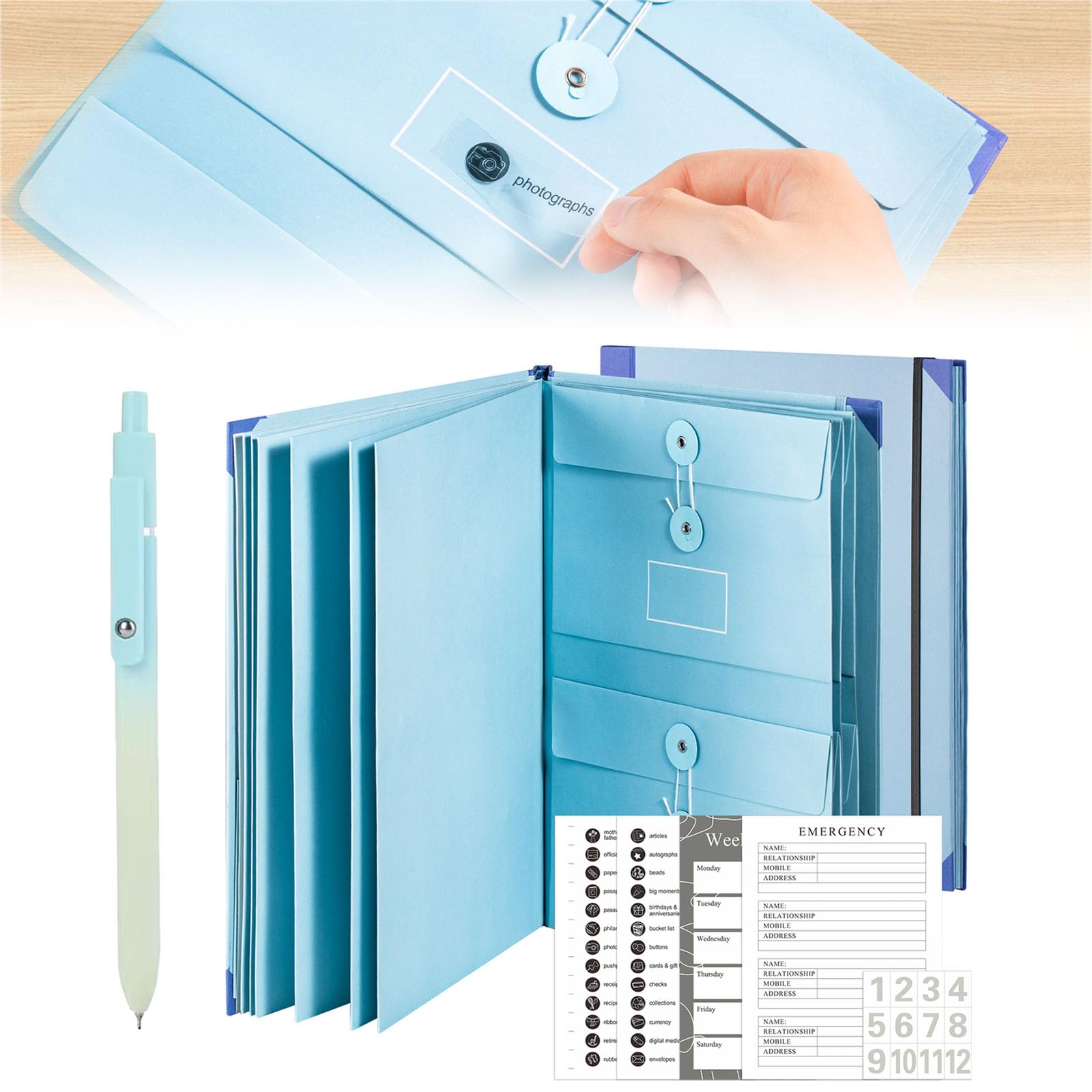 Veloron Premium Leather Folio Organizer - A5 Notebook Binder with Document Pockets, Blue - Perfect for Business Meetings, School & Travel Organization