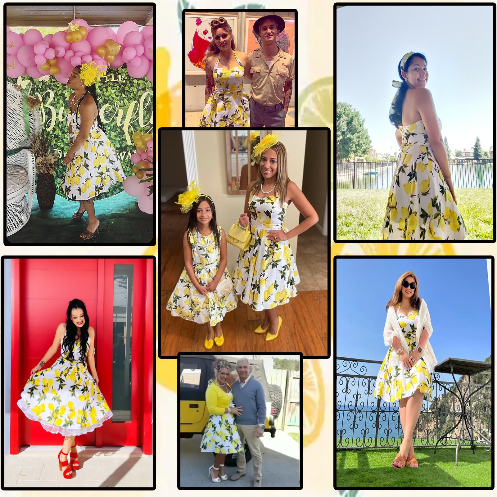 Vintage Polka Dot Audrey Dress for Women - 1950s Retro Halter Cocktail Dress in White & Lemon | Perfect for Cocktail Parties, Weddings, and Vintage-Themed Events
