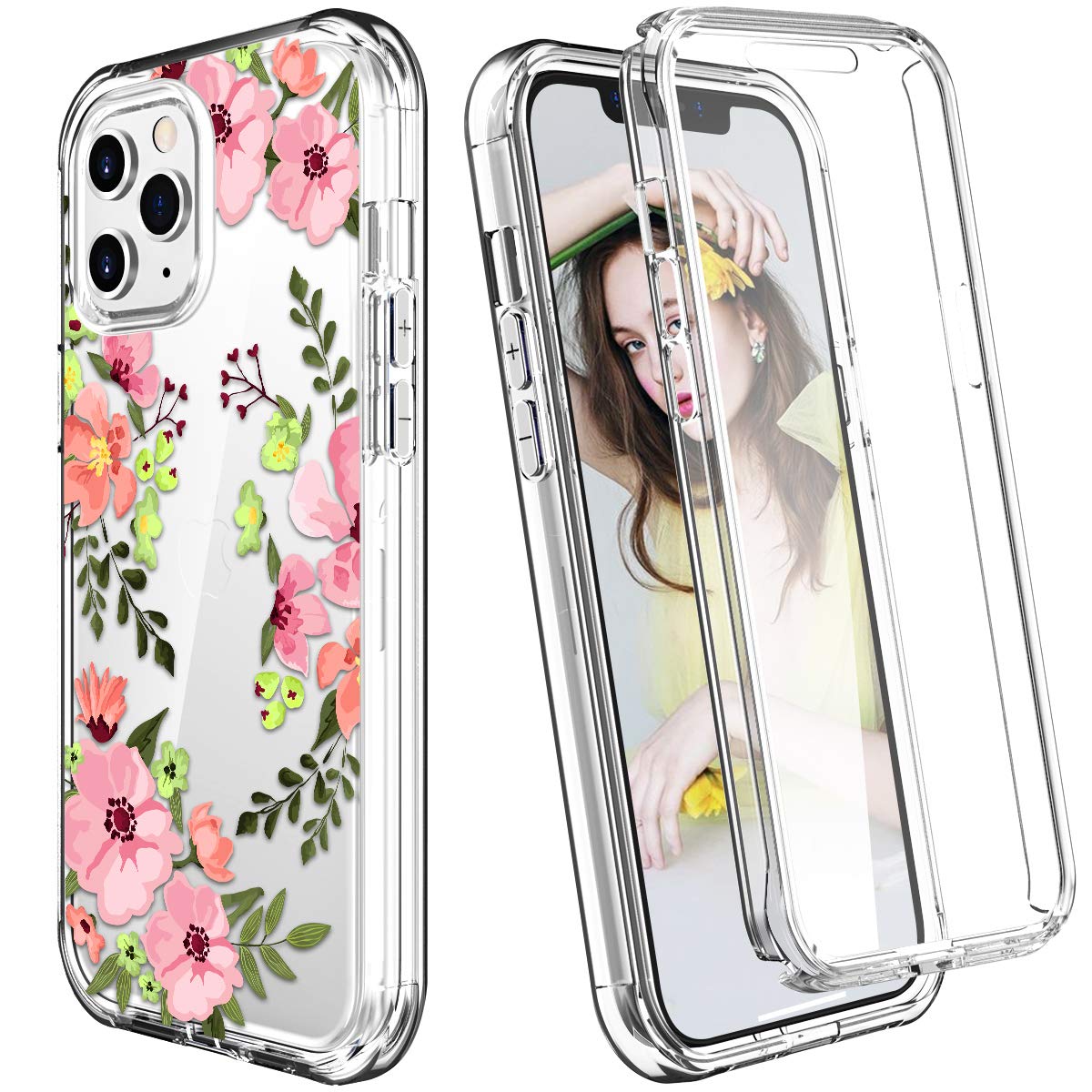 Premium Slim Protective Case for Apple iPhone 12 Pro Max (6.7-inch 2020 Model) - Pink Floral Design with Built-in Screen Protector | Durable 5G-Compatible Cover for Everyday Use & Travel Protection