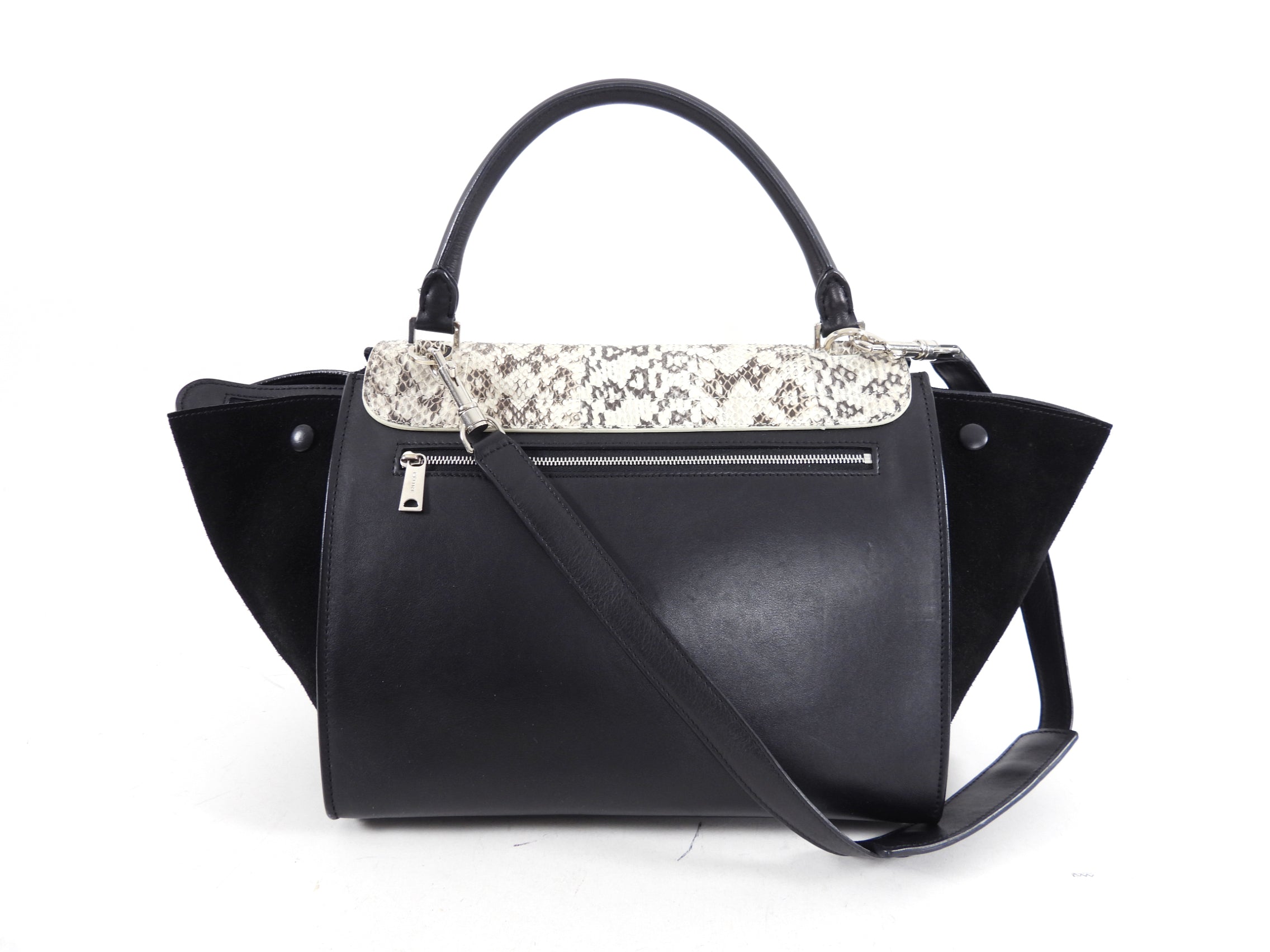 Celine Black Leather and Suede Exotic Trapeze Handbag for Women | Luxury Designer Crossbody Bag for Evening Parties, Date Night & Special Occasions