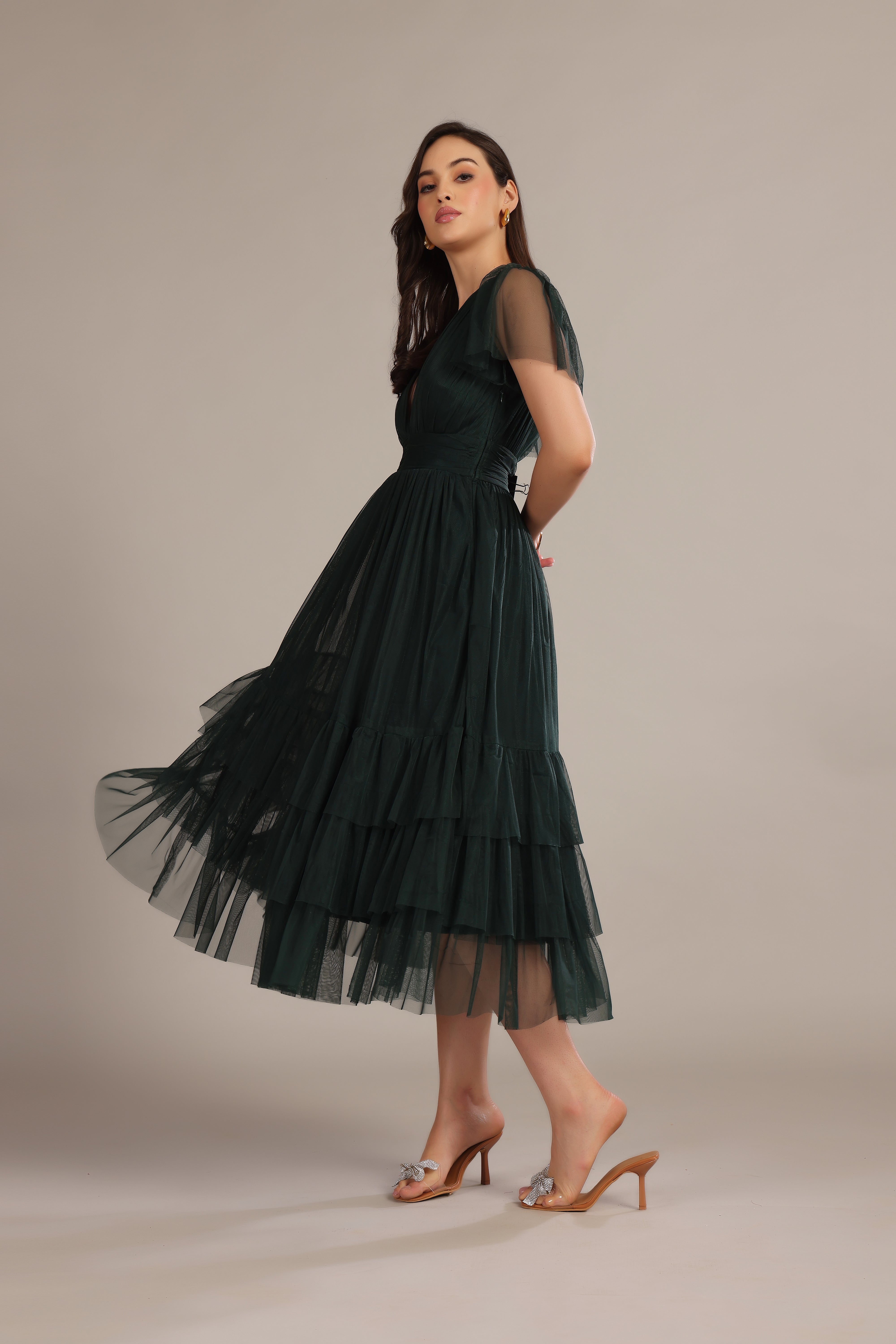 Madison Forest Green Midi Bridesmaid Dress - Elegant A-Line Formal Gown for Weddings, Prom & Special Occasions