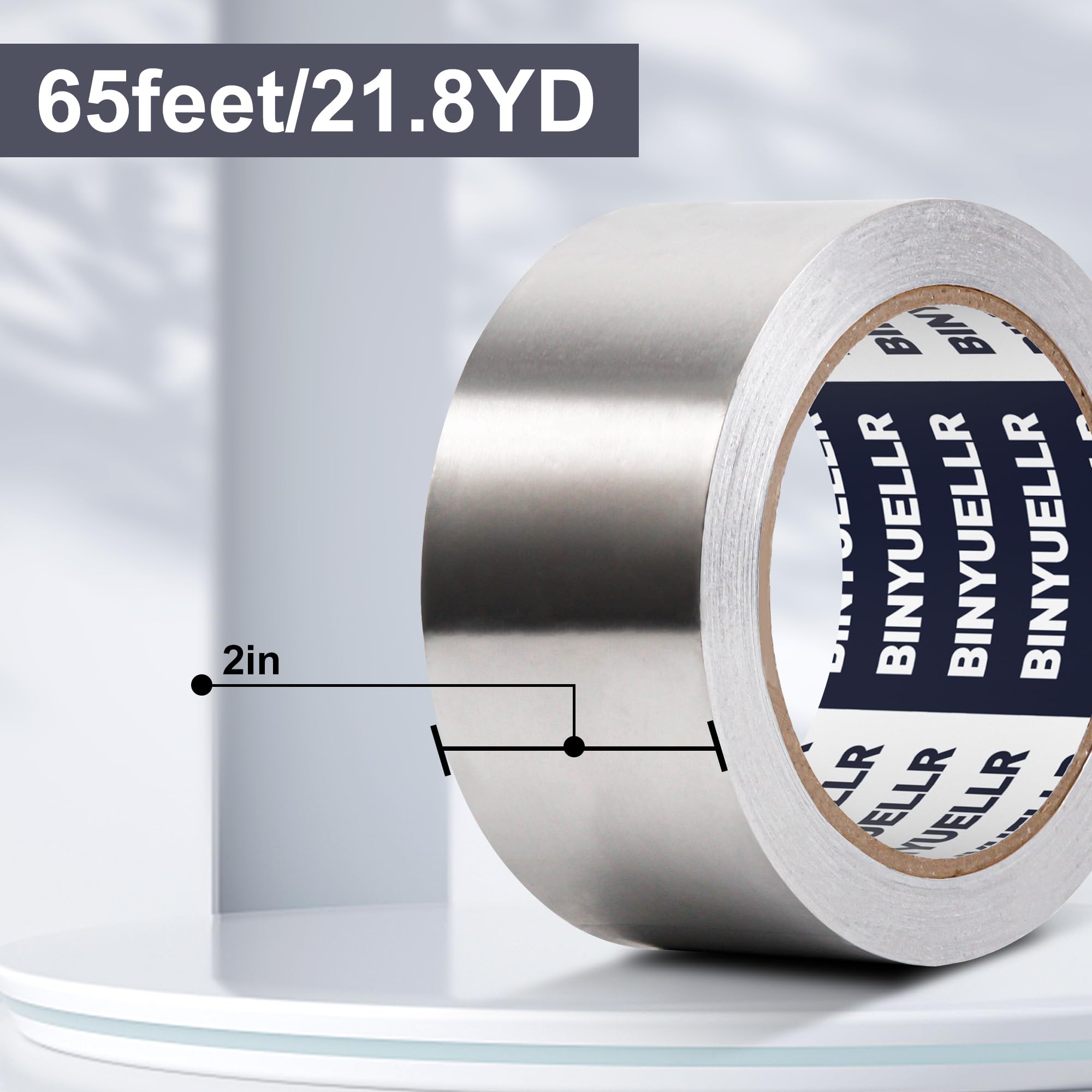 Heavy Duty Aluminum Foil Tape - 2 Inch x 65 Feet, HVAC Silver Metal Duct Tape for Heat Insulation & Dryer Vent Sealing | Reflective, Waterproof & Durable for Ductwork Repair, Home Improvement & Industrial Use