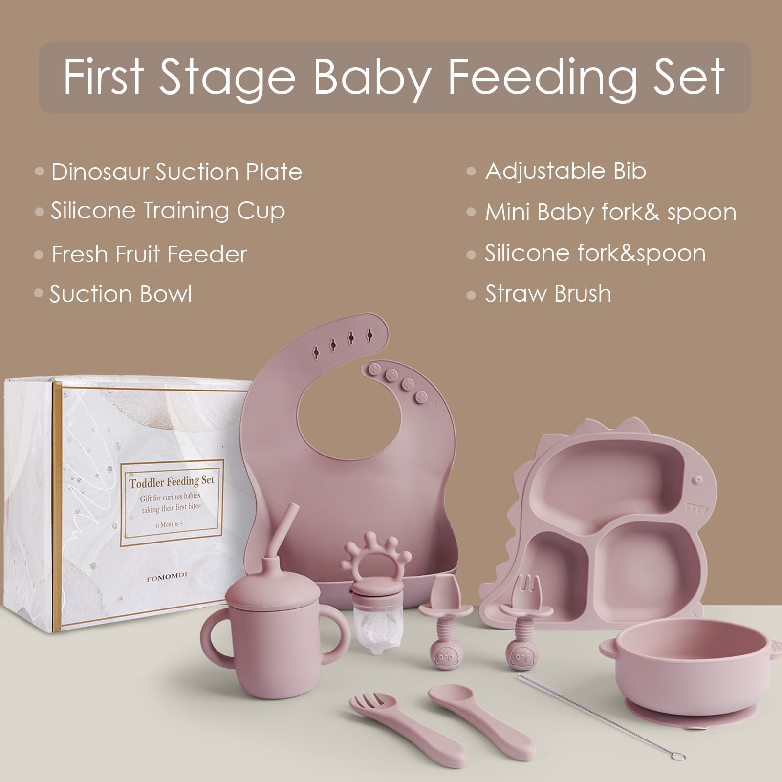 **10PCS Baby Led Weaning Silicone Feeding Set for Toddlers - Self Feeding Utensils with Dinosaur Plate, Bib, Cup, Suction Bowl, Forks, Spoons & Fruit Feeder - Perfect for Girls & Boys Learning to Eat Independently at Home or Daycare**