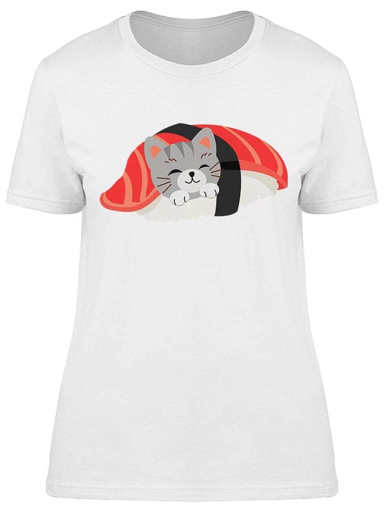 Cute Kitty Cat in Tuna Sushi Print Women's T-Shirt - Soft Cotton Casual Tee for Cat Lovers, Anime Fans & Kawaii Fashion