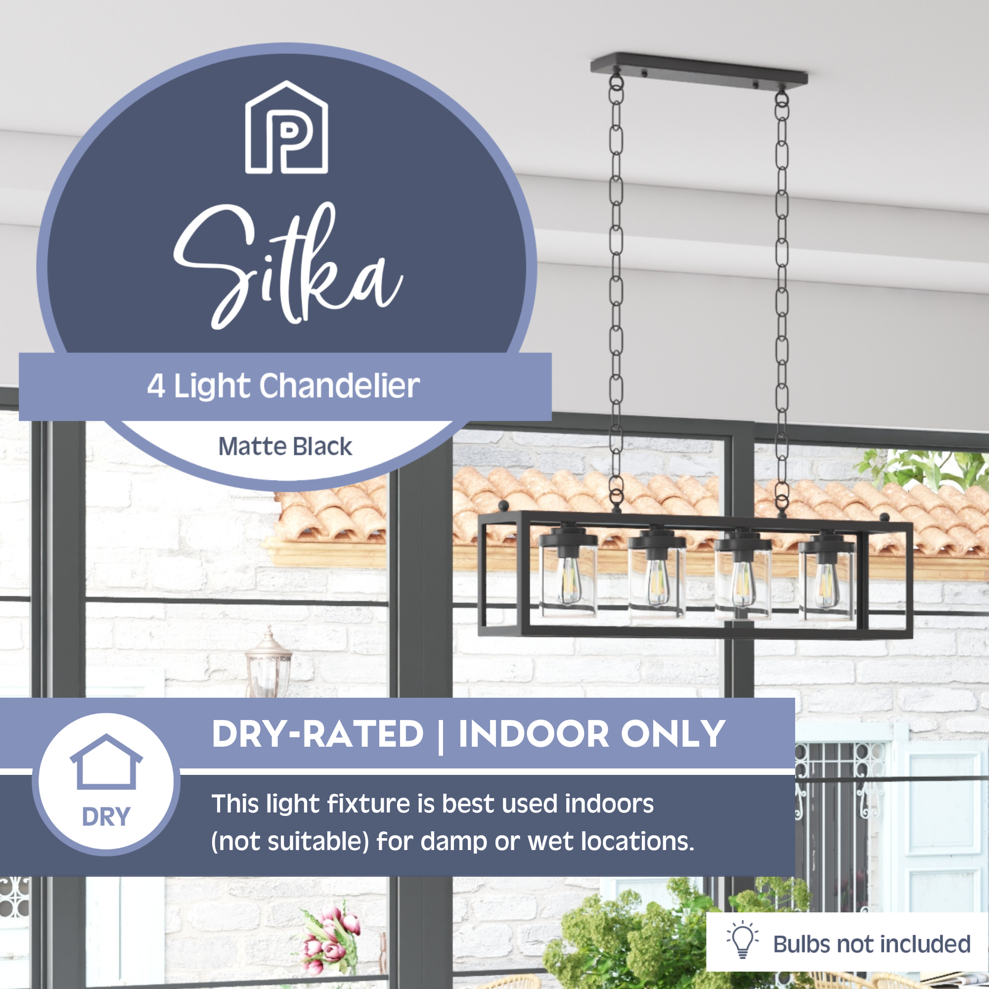 Sitka 4-Light Linear Chandelier in Matte Black - Modern Dining Room Pendant Light for Kitchen Island, Entryway, and Contemporary Home Decor