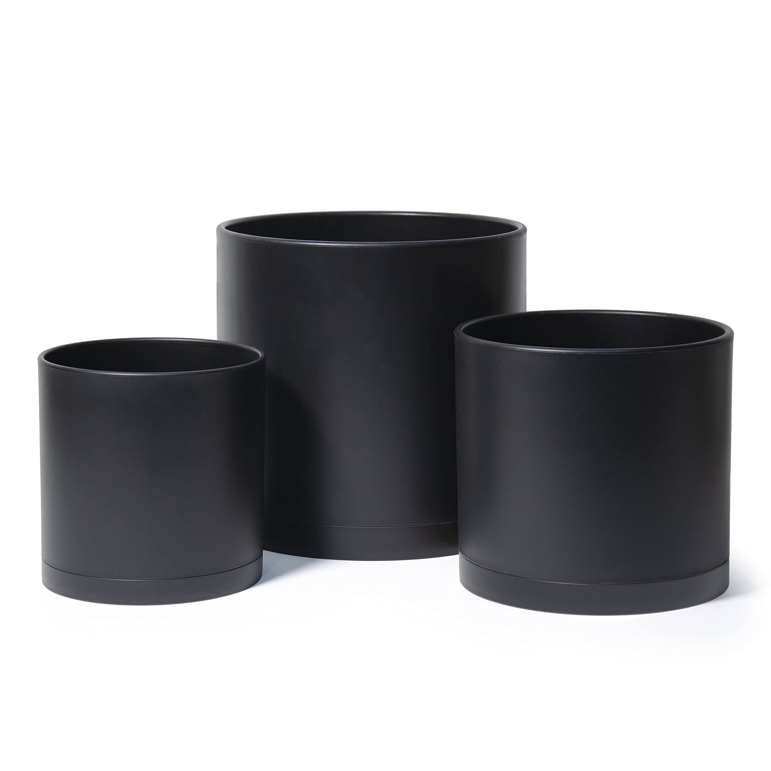 D'vine Dev 8/10/12 Inch Plastic Plant Pots with Drainage Holes & Saucers - Set of 3 Black Large Flower Planters for Indoor Outdoor Home Garden Decor | Perfect for Succulents, Herbs, and Houseplants