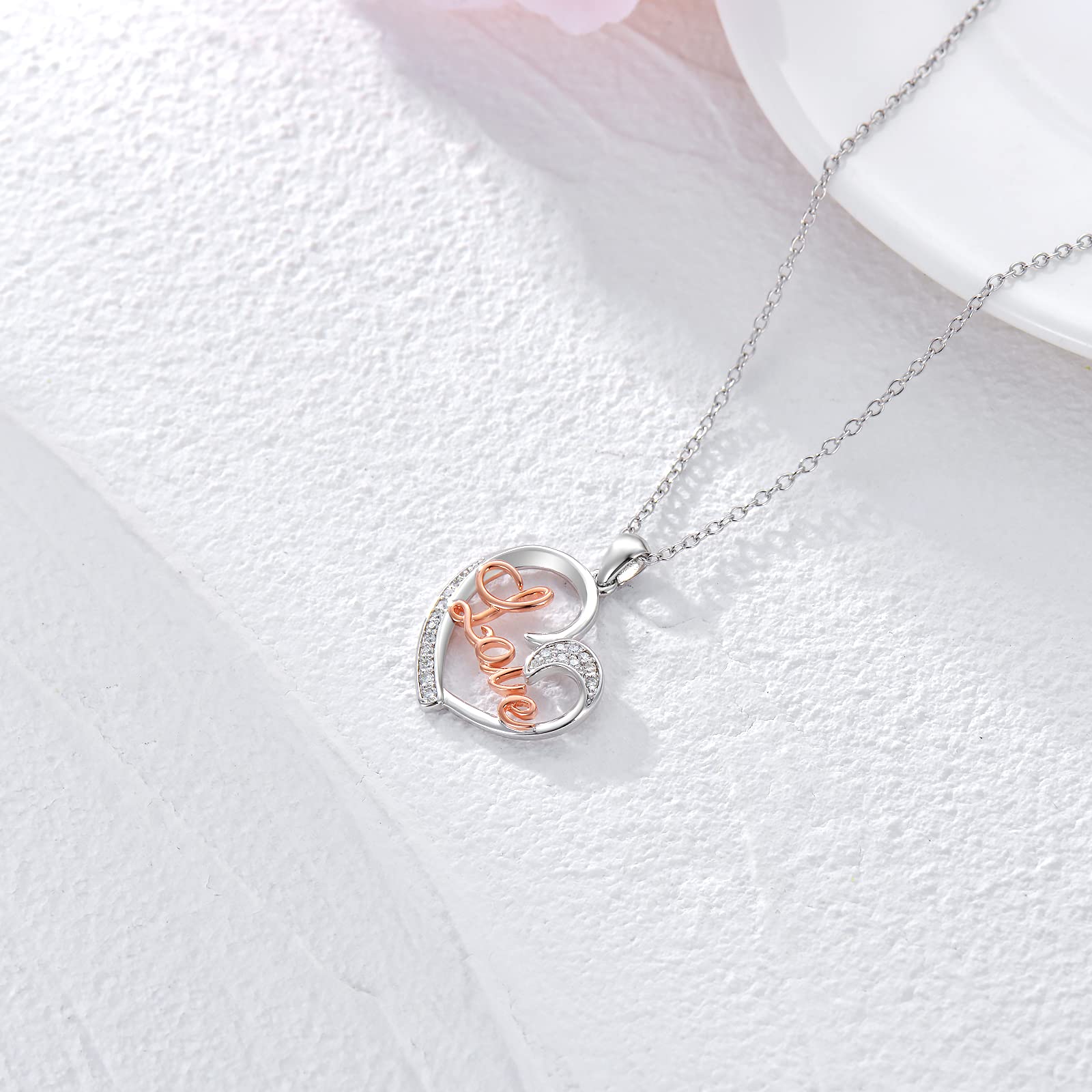 18K Rose Gold Plated Diamond Heart Infinity Necklace for Women - Sterling Silver Love Pendant Jewelry Gift for Mom, Wife, Girlfriend - 18