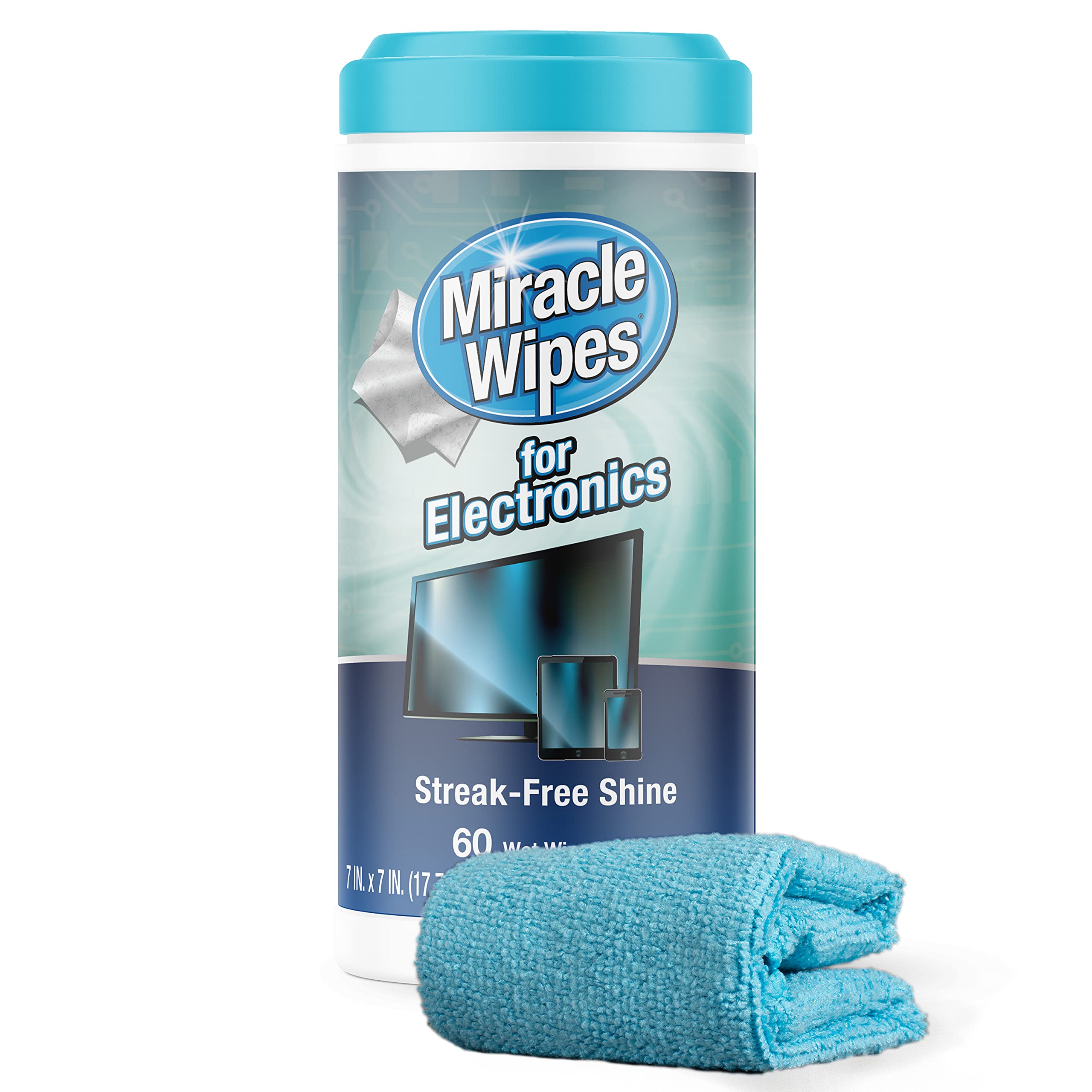 MiracleWipes Premium Electronics Cleaning Wipes for TV, Phone, Monitor, Laptop & Tablet - 60 Count with Microfiber Towel - Safe for Screens & Devices - Perfect for Home, Office & Travel Use