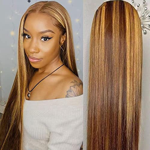 Ombre Blonde 13x4 HD Lace Front Wig Human Hair Brazilian Straight 22 Inch - Pre Plucked with Baby Hair, 150% Density for Black Women | Perfect for Daily Wear, Parties & Special Occasions