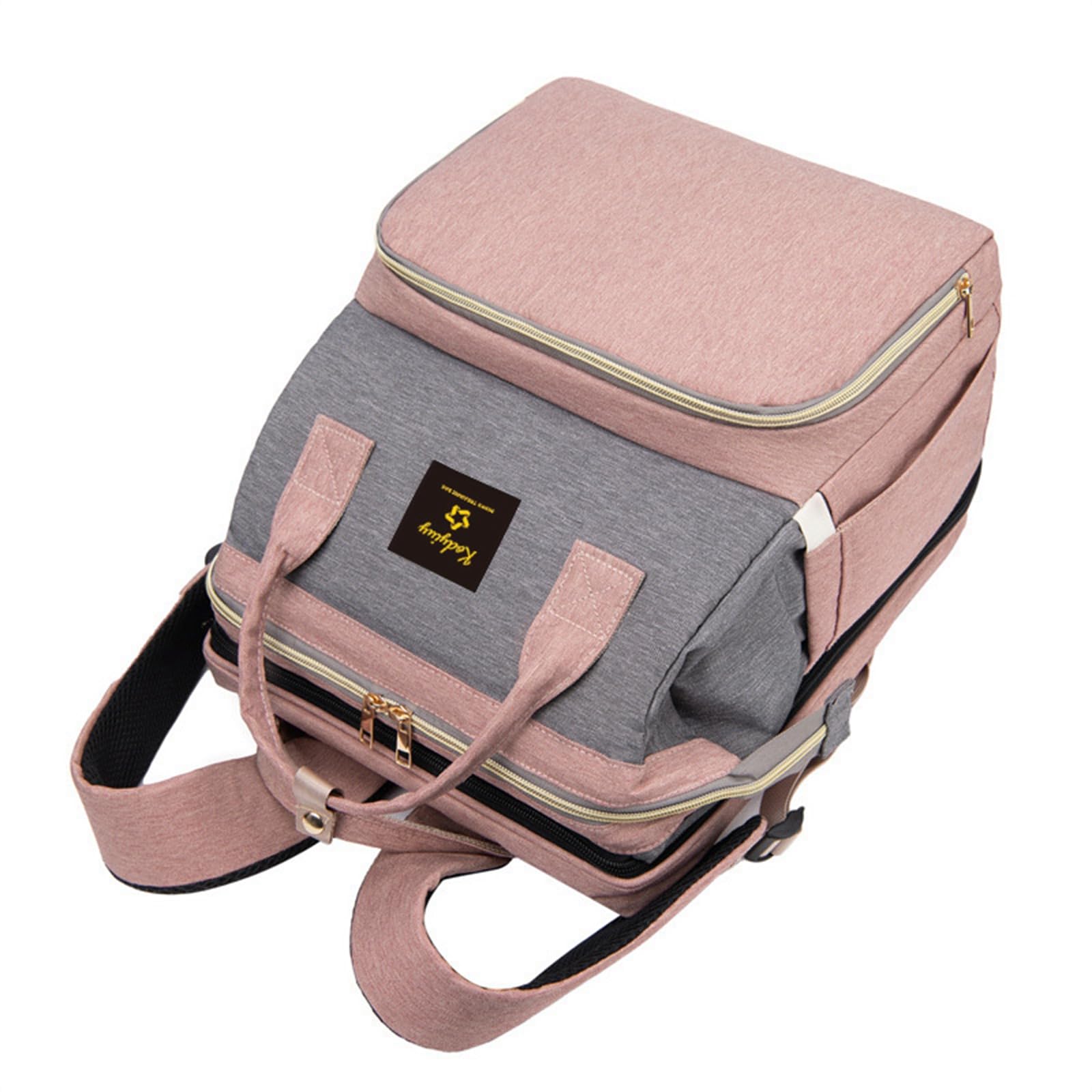 Large Capacity Baby Diaper Backpack - Waterproof Travel Changing Station with Foldable Design, Perfect Gift for New Moms (Pink-Gray) | Ideal for Daycare, Outings & Family Trips