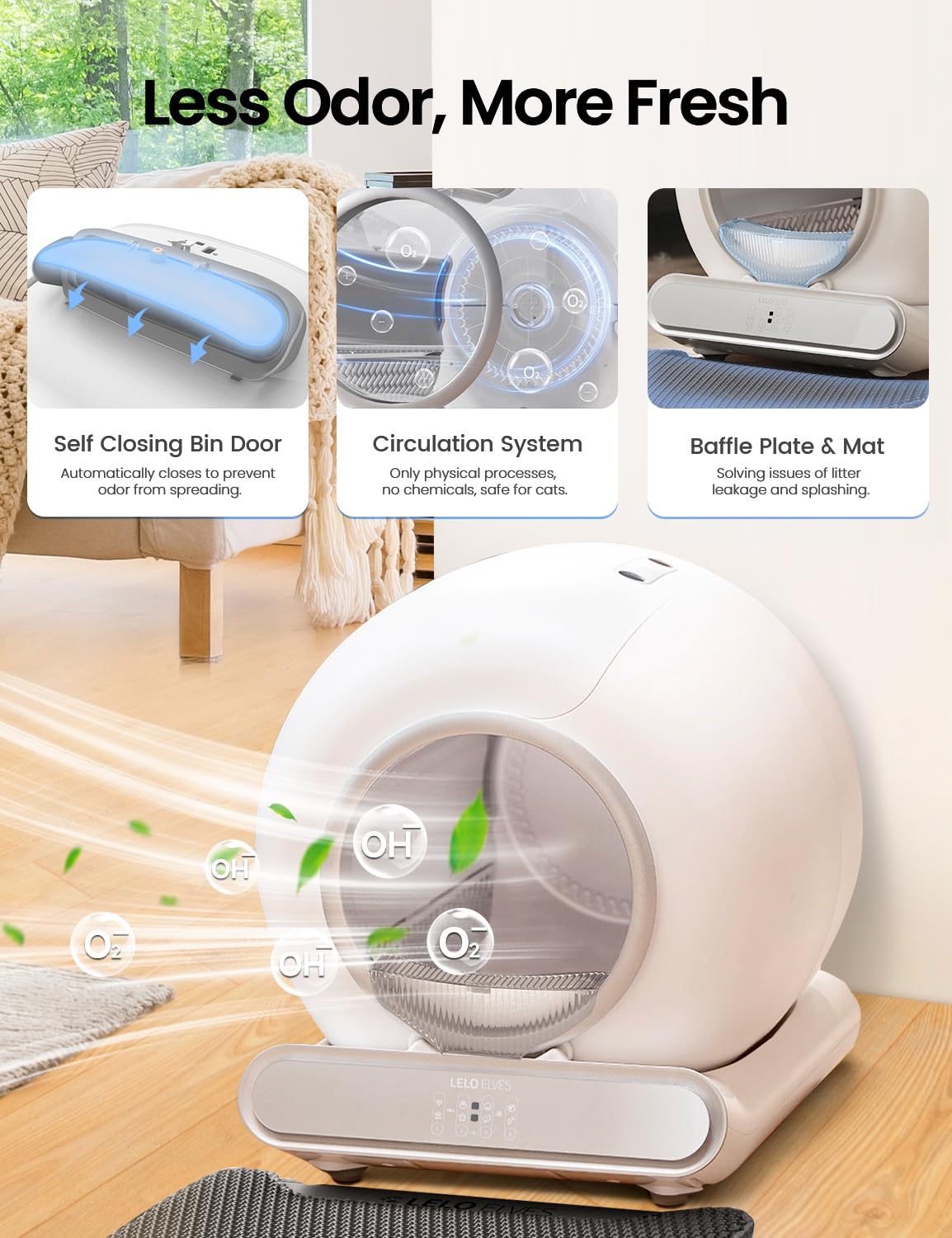 Self Cleaning Cat Litter Box - Automatic, Ultra-Safe with APP Control, Low Entry & Large Capacity (65L) - Includes 3 Rolls Liners & Mat in Gray - Perfect for Multi-Cat Homes & Busy Pet Owners