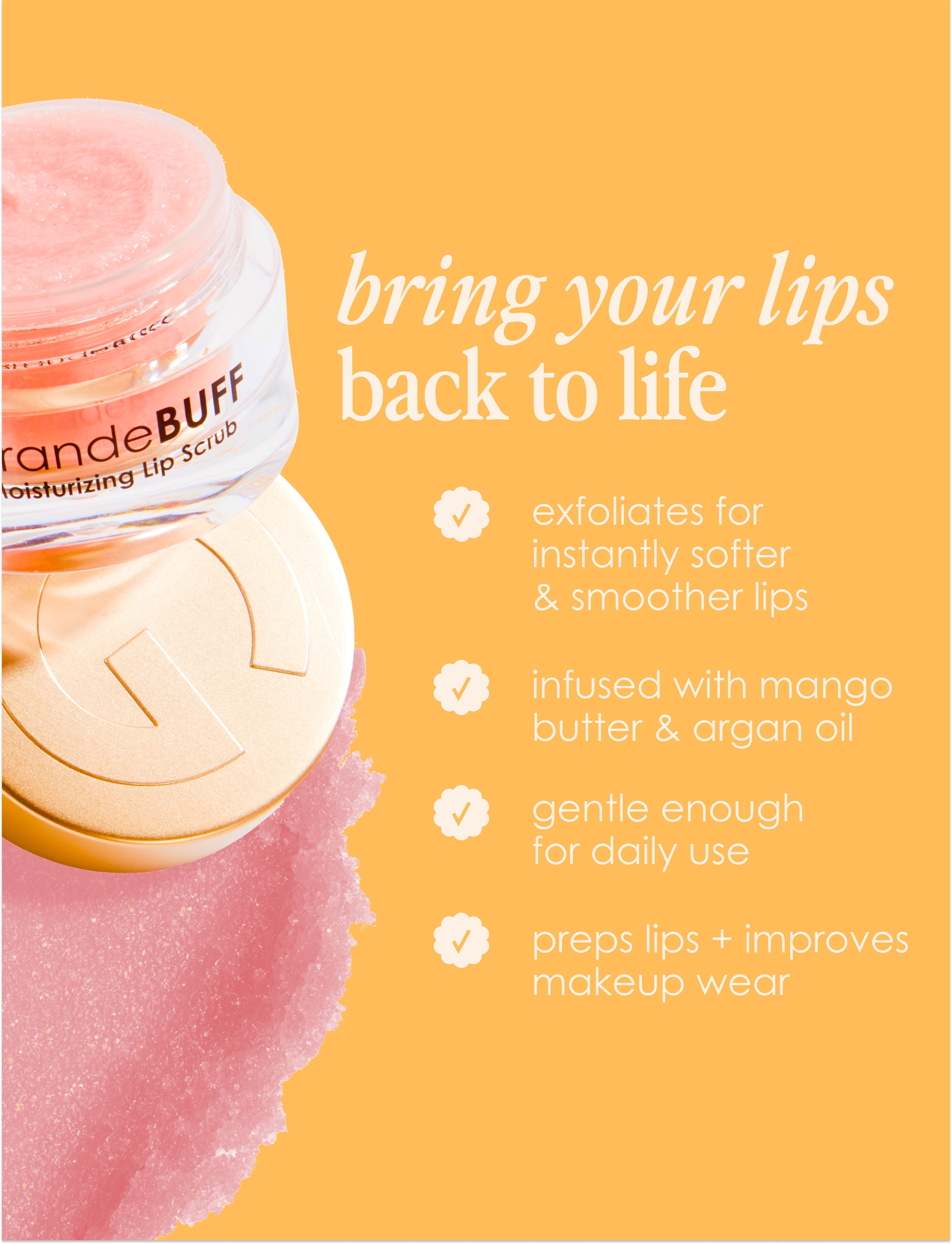 GrandeBuff Moisturizing Lip Scrub - Exfoliate & Hydrate Dry Lips - Perfect for Winter Care & Pre-Makeup Prep