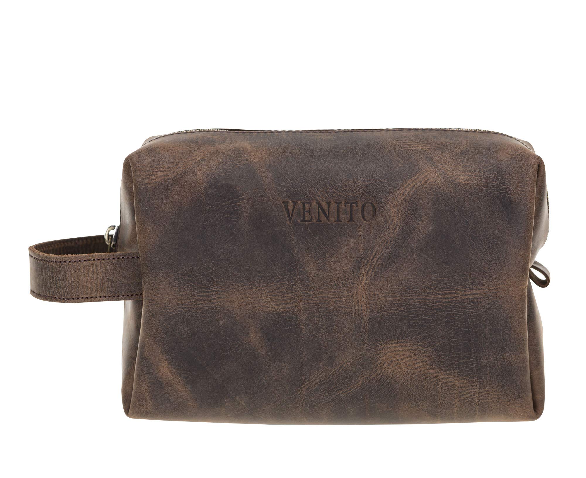 Venito Rimini Handcrafted Premium Leather Makeup Bag for Women - Large Cosmetic Organizer, Travel Toiletry Pouch (Coffee Brown) - Perfect for Travel, Daily Use & Gift Giving