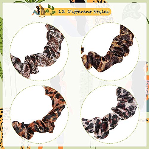 FAMEZA 16-Piece Leopard Print Silk Hair Scrunchies - Soft Ponytail Holders, Hair Bands & Elastics for Women & Girls - Perfect for Work, Gym, Parties & Everyday Use