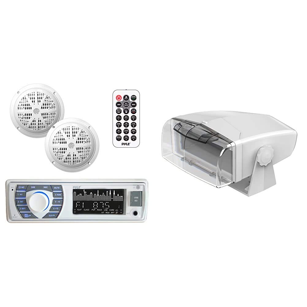 Marine Stereo System with LCD Digital Receiver & Waterproof Speakers - Bluetooth, AM/FM Radio, Built-in Mic for Boats & Outdoor Water Activities | Single DIN Dash Mount