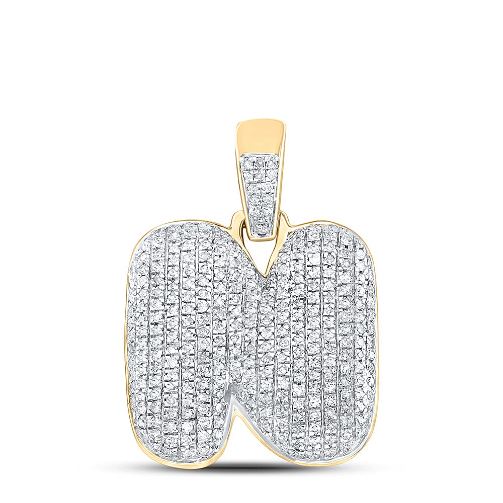 10kt Yellow Gold Men's Round Diamond Bubble N Letter Charm Pendant - 7/8 Cttw Diamond Jewelry for Gifts, Anniversaries & Special Occasions