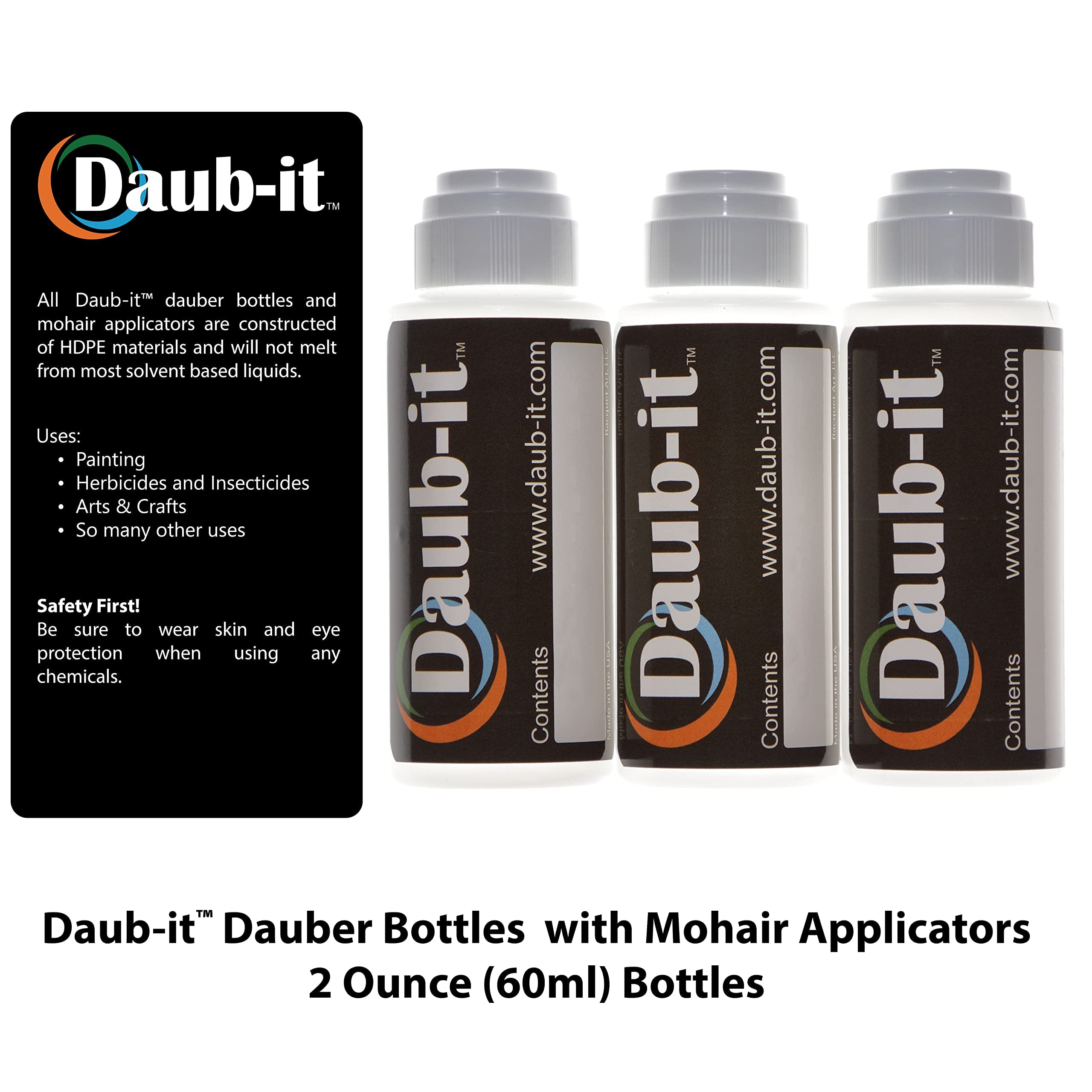 Daub-it™ Empty Bottles with Applicators - 2 oz Mohair Dauber Bottles for Nail Polish, Leather Dye & Wood Stains - 3 Pack Set for DIY Crafts & Professional Use