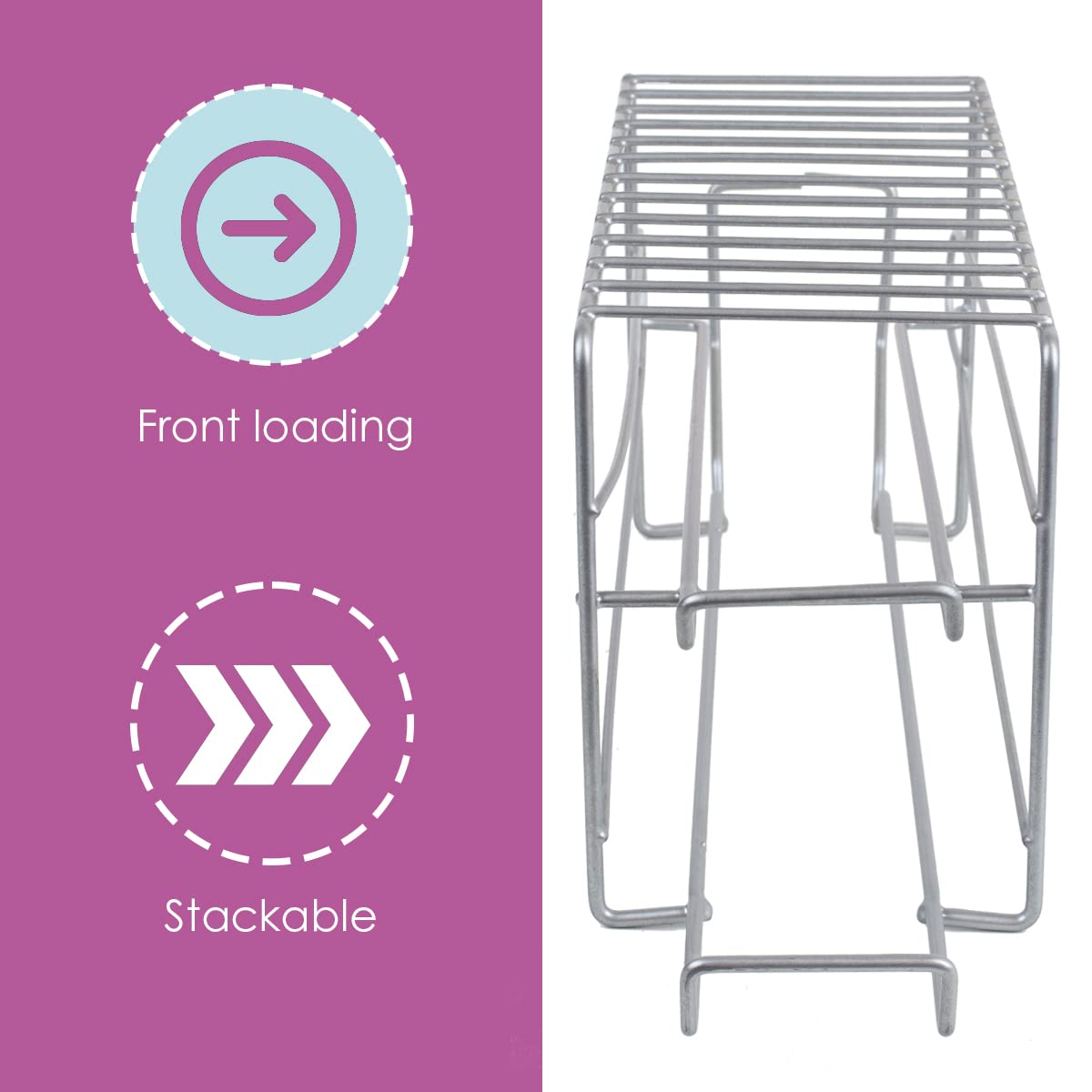 Vinyl Coated Steel Can Dispenser - Stackable Front Loading Can Rack Organizer for Kitchen Pantry & Refrigerator (Silver, 2-Pack) | Space-Saving Solution for Soda, Beer & Food Cans in Home or Office