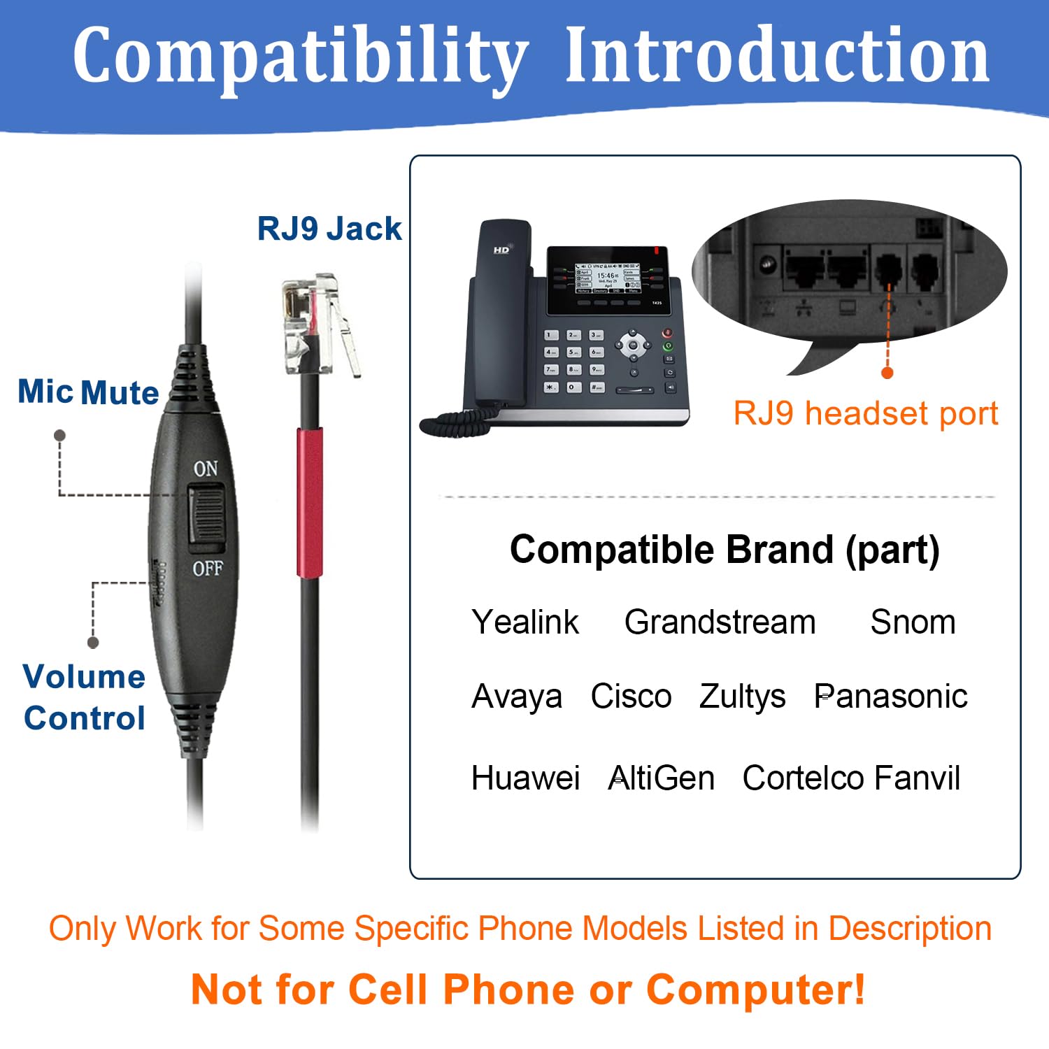 Noise Cancelling Landline Phone Headset with Mic & Quick Disconnect - RJ9 Mono Telephone Headset Compatible with Yealink T55A/T48S/T27G, Grandstream GXP1620/1630, Avaya 1608/9608 - Perfect for Call Centers & Office Communication