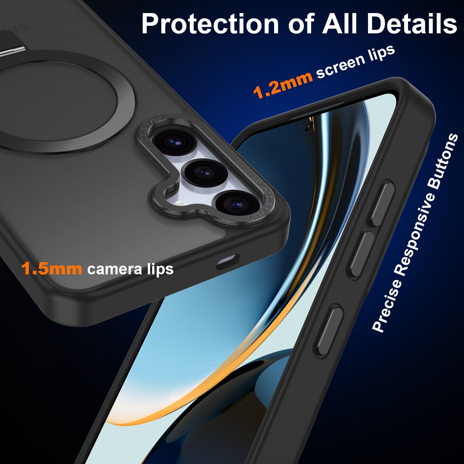 STERKER Magnetic Ring Stand Case for Samsung Galaxy S24 Plus - Military Grade Drop Protection, Slim Matte Translucent Cover with Kickstand - Perfect for Work, Travel & Everyday Use (Black)