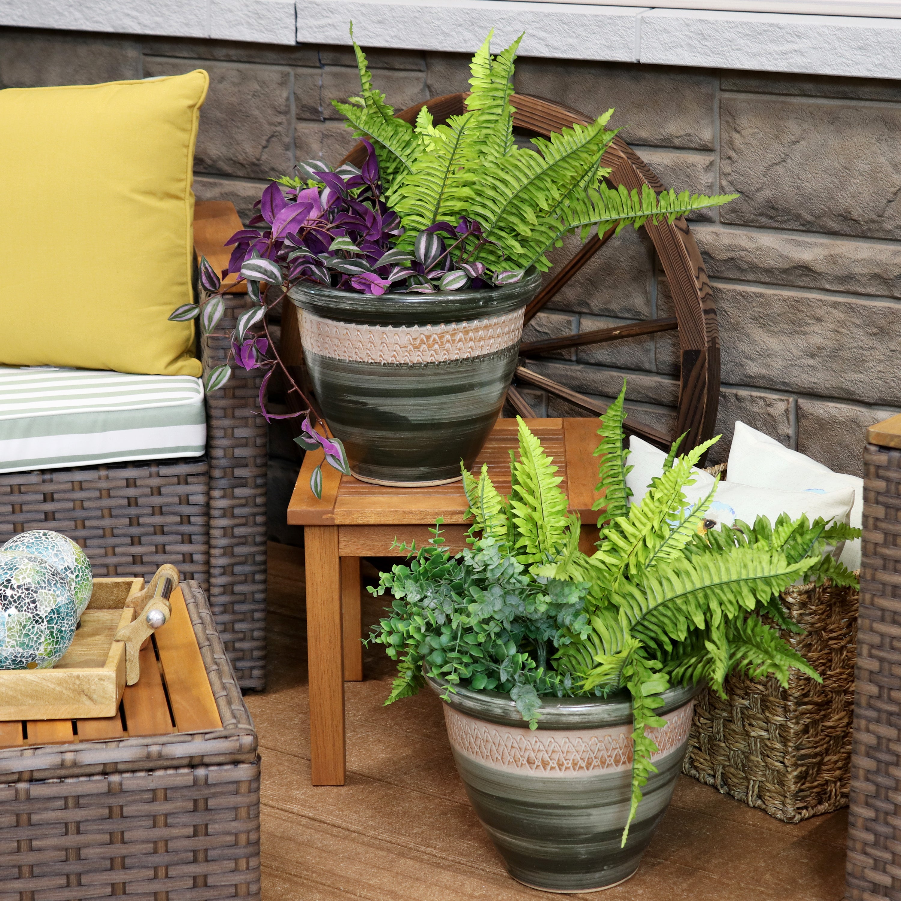 Sunnydaze Set of 2 Indoor/Outdoor Ceramic Planters - 12 Inch Decorative Flower Pots for Home, Garden, Patio & Balcony Decor