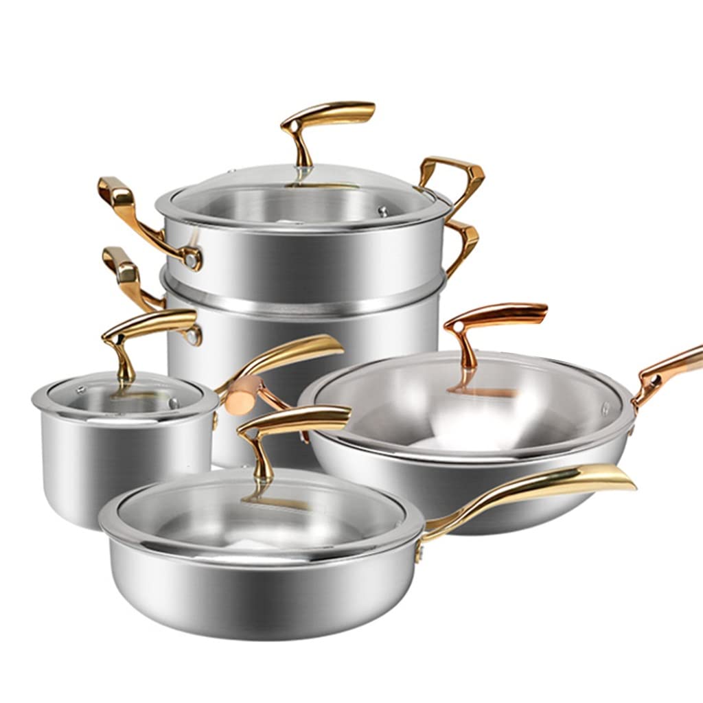 Premium Non-Stick Cookware Set - 10-Piece Kitchen Pot & Pan Collection with Soup Pot, Milk Pot, Frying Pan & Double Boiler | Durable Saucepan, Wok & Casserole Dish for Baking, Frying, Boiling & Steaming | Ideal for Home Cooking, Meal Prep & Restaurant Use