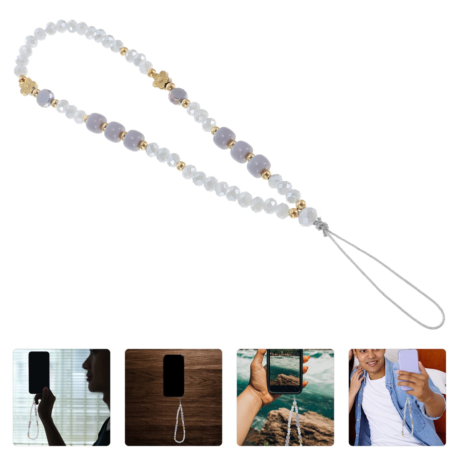 Beaded Phone Lanyard Wrist Strap - Adjustable Phone Charm Strap for iPhone Samsung - Grey Phone Accessory for Work, Travel & Photography