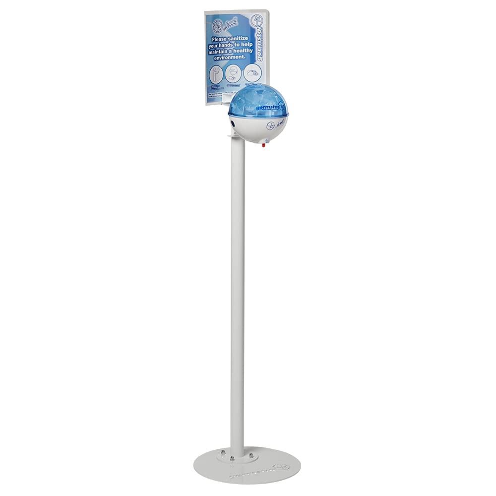 Germstar Premium Hand Sanitizer with Metal Floor Stand - White | Touchless Sanitizing Solution for Offices, Hospitals, and Public Spaces