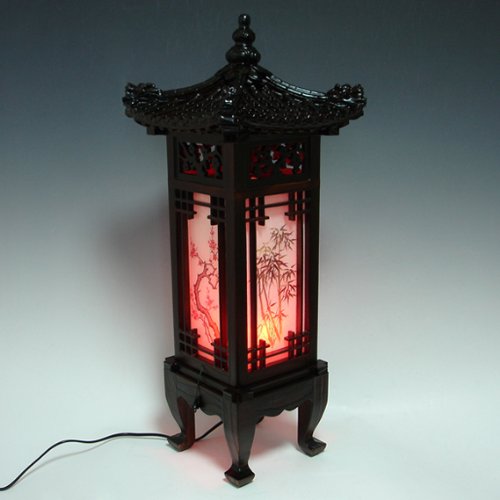 Handmade Korean Dragon Wooden Lamp - Traditional Asian Art Deco Lantern with Roof & Window Design - Brown Oriental Bedside Table Light for Home Decor, Living Room, Bedroom Accent Lighting