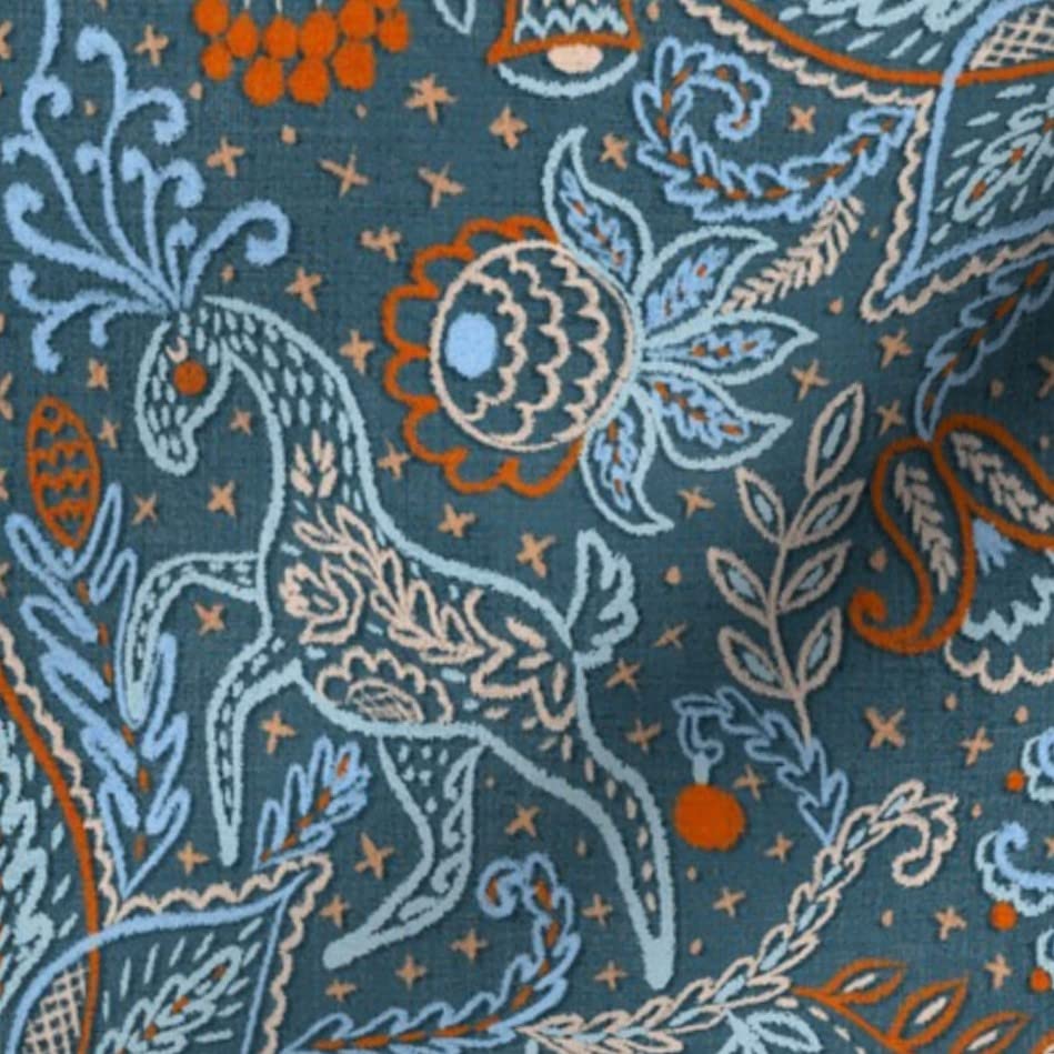 Frosted Folk Winter Printed Satin Fabric Fat Quarter - Premium Spoonflower Fabric for Sewing, Lining, Apparel, Fashion, Blankets & Home Decor | Perfect for DIY Projects, Quilting, and Holiday Crafts