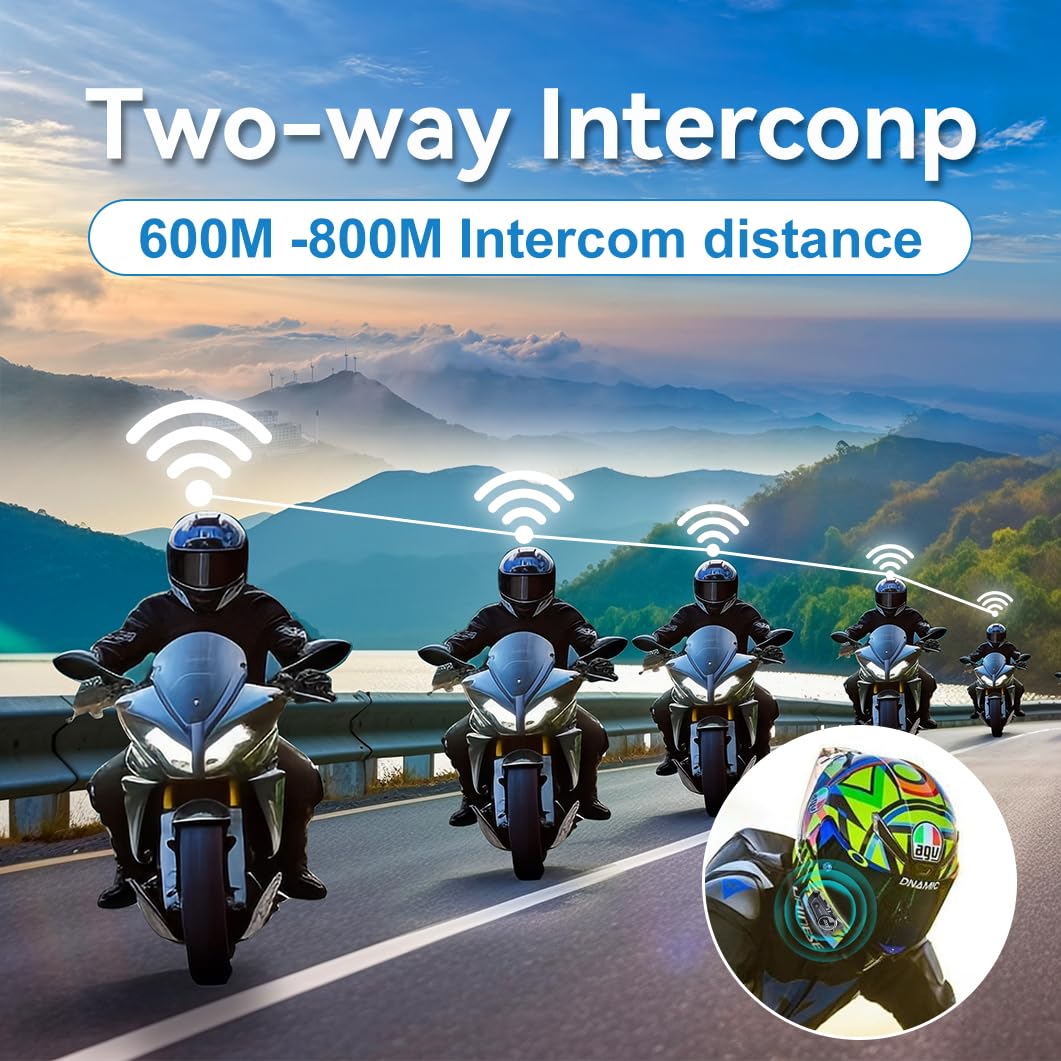 Motorcycle Helmet Bluetooth Headset with Noise Cancellation - Wireless Intercom System for 2 Riders | HD Speakers for Motorcycle Riding, Skiing, Cycling & Outdoor Sports | Perfect for Group Rides and Adventure Activities