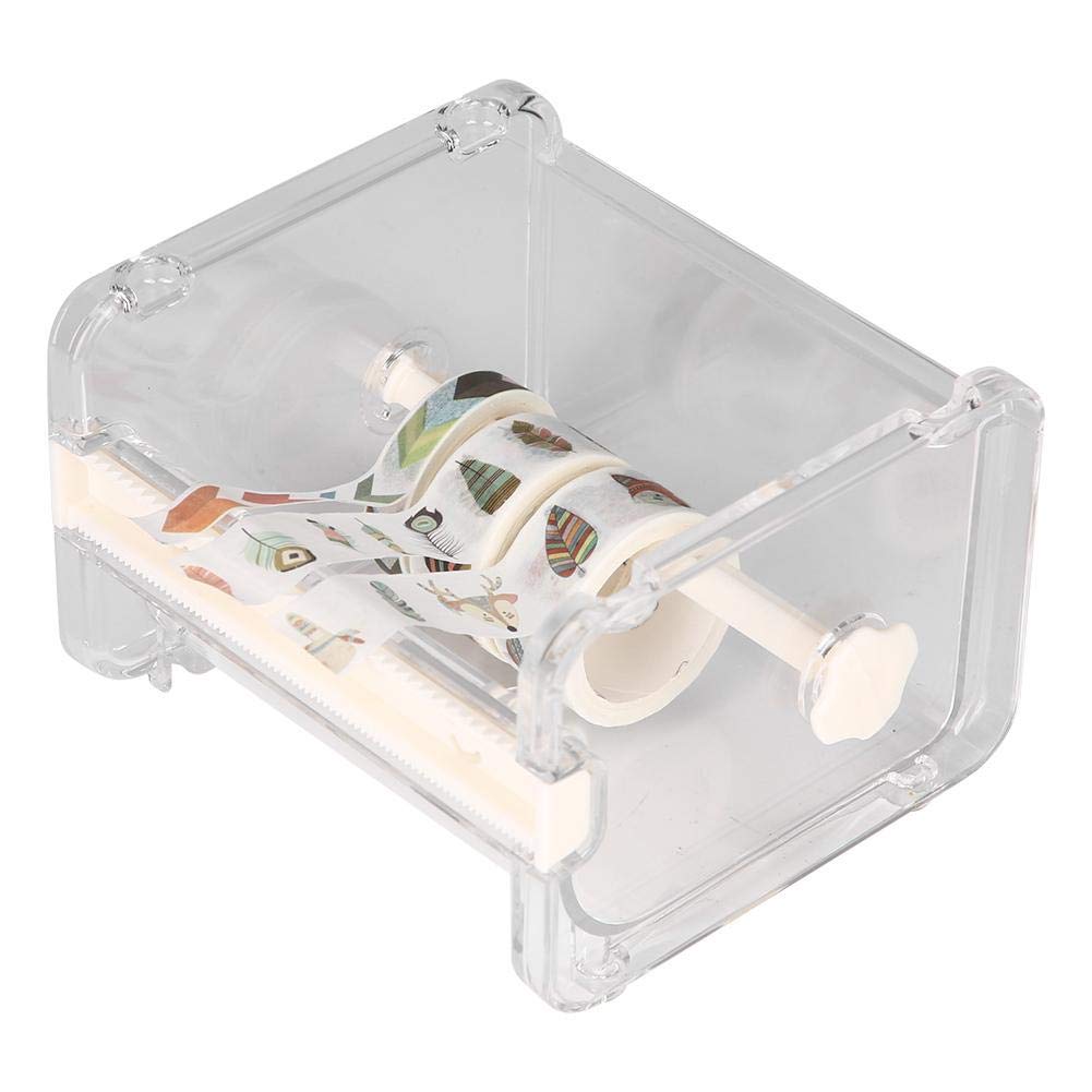 Hilitand Clear Plastic Washi Tape Dispenser - Transparent Tape Cutter & Roll Holder for Office, School, Crafting & Scrapbooking (White) - Perfect for Organizing Desk Supplies, Gift Wrapping & DIY Projects