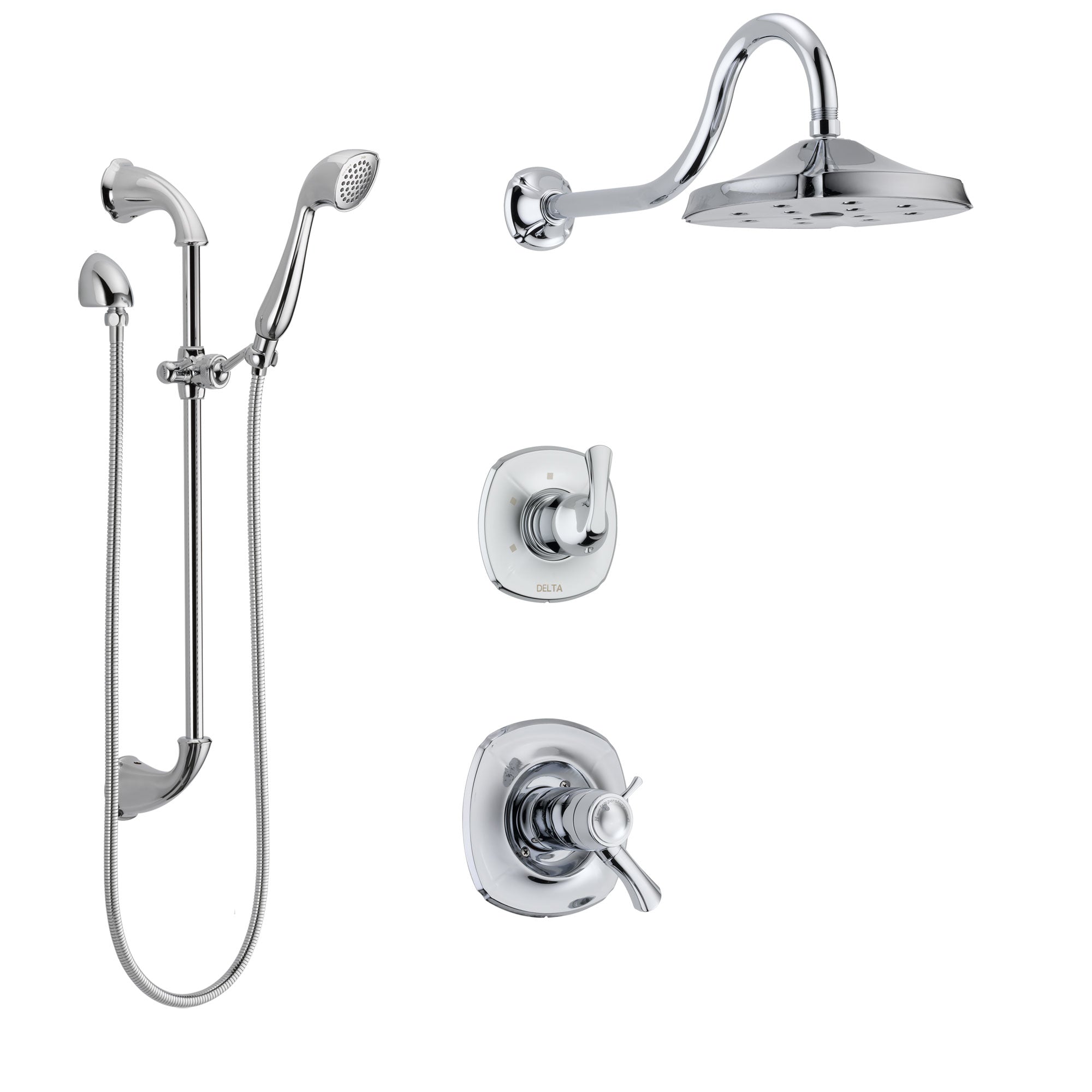 Delta Addison Chrome Finish Shower System - Dual Thermostatic Control Handle, Diverter, Showerhead & Hand Shower with Slide Bar (Model SS17T29215) | Perfect for Modern Bathroom Renovations & Spa-Like Showering Experience