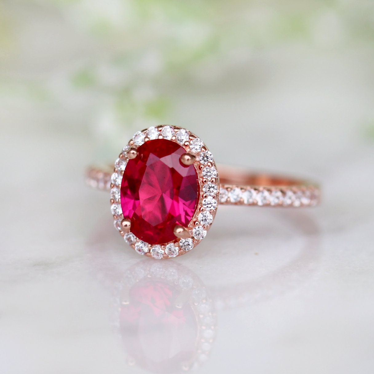 14K Rose Gold Vermeil Iris Oval Ruby Ring for Women - Elegant Jewelry Gift for Valentine's Day, Anniversary & Special Occasions