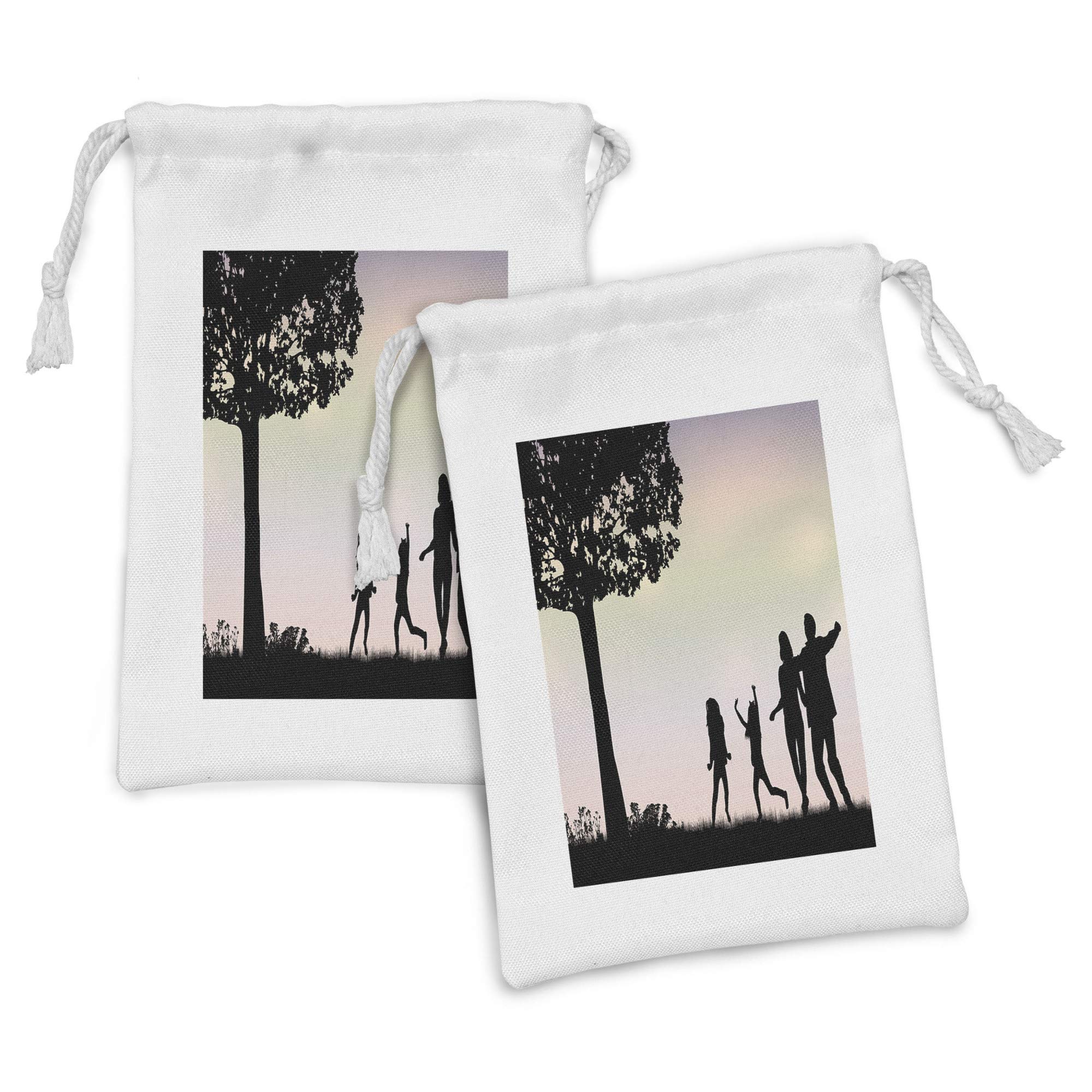 Ambesonne 2-Pack Silhouette Fabric Drawstring Pouches - 9