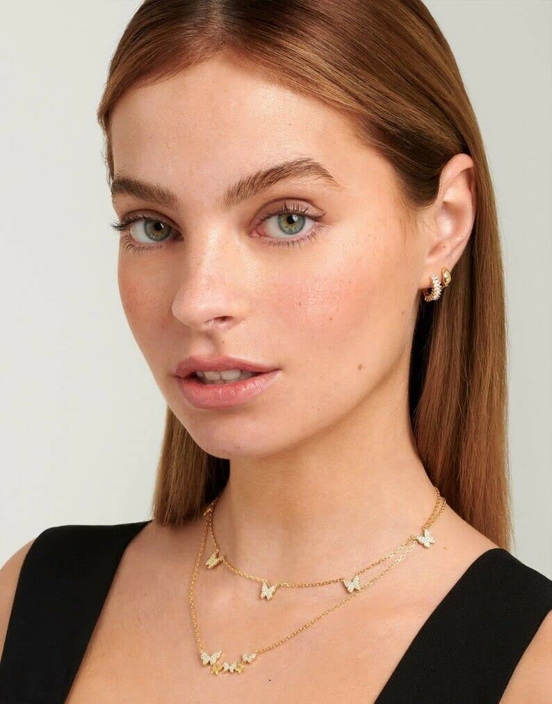 0.6ct CZ Simulated Diamond Butterfly Pendant Necklace - Round Cut, 14K Yellow Gold Plated, Elegant Jewelry Gift for Women, Perfect for Valentine's Day & Anniversary