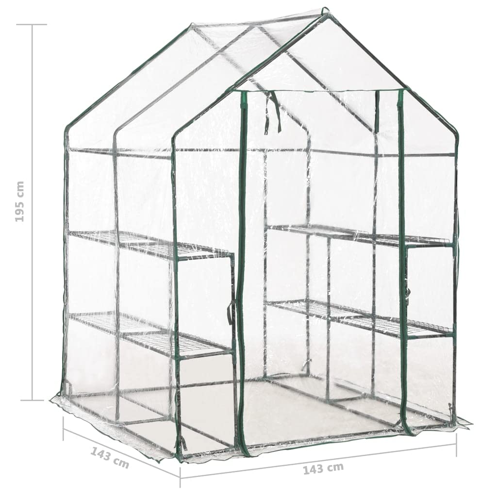 VidaXL 4.7'x4.7'x6.4' Greenhouse with 8 Shelves, Sturdy Steel Frame & Transparent PVC Cover - Extend Growing Season for Vegetables, Herbs & Flowers - Easy Setup Walk-in Greenhouse for Backyard, Patio & Urban Gardening