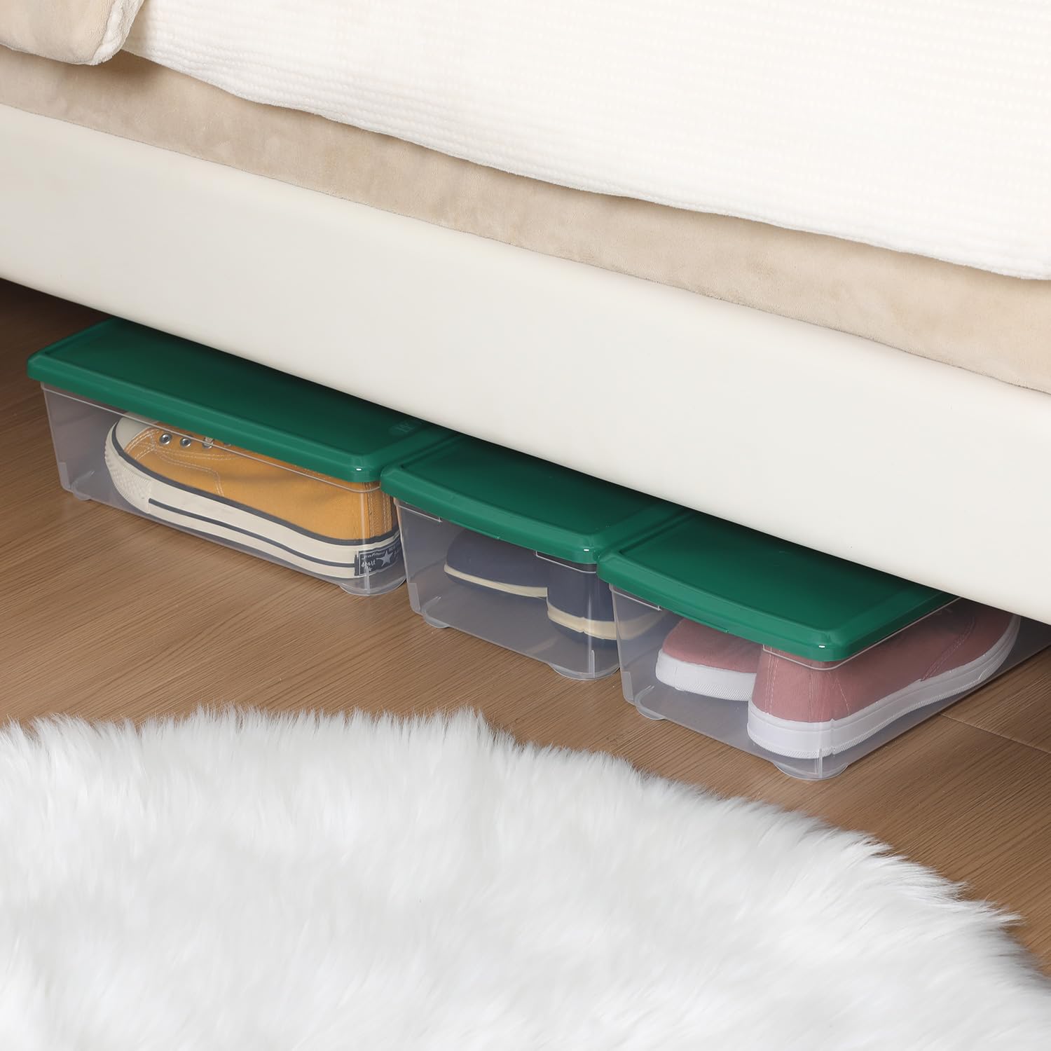 Stackable Clear Plastic Storage Bins with Lids - 12 Pack 6 Quart Organizer Containers, Latching Storage Box for Home, Office & Pantry Organization (Green) - Perfect for Closet, Kitchen & Garage Storage