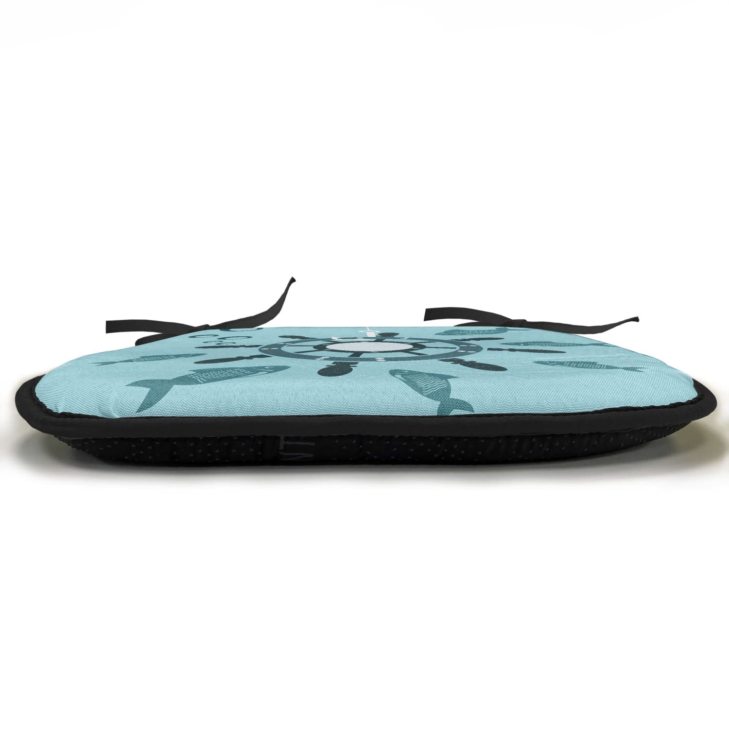 Lunarable Nautical Ships Wheel Chair Cushion - 16x16 Inch Non-Slip Boat Helm Design Seat Pad for Kitchen, Patio & Outdoor Furniture - Turquoise Teal Underwater Fish & Shipwreck Theme Home Decor