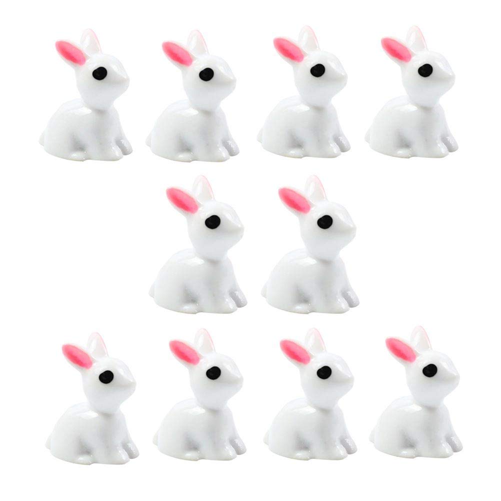 10PCS Mini Easter Bunny Figurines - White Fairy Garden Decor for Easter, Spring & Home Decor - Perfect for Fairy Gardens, Terrariums, Dioramas & Tabletop Displays