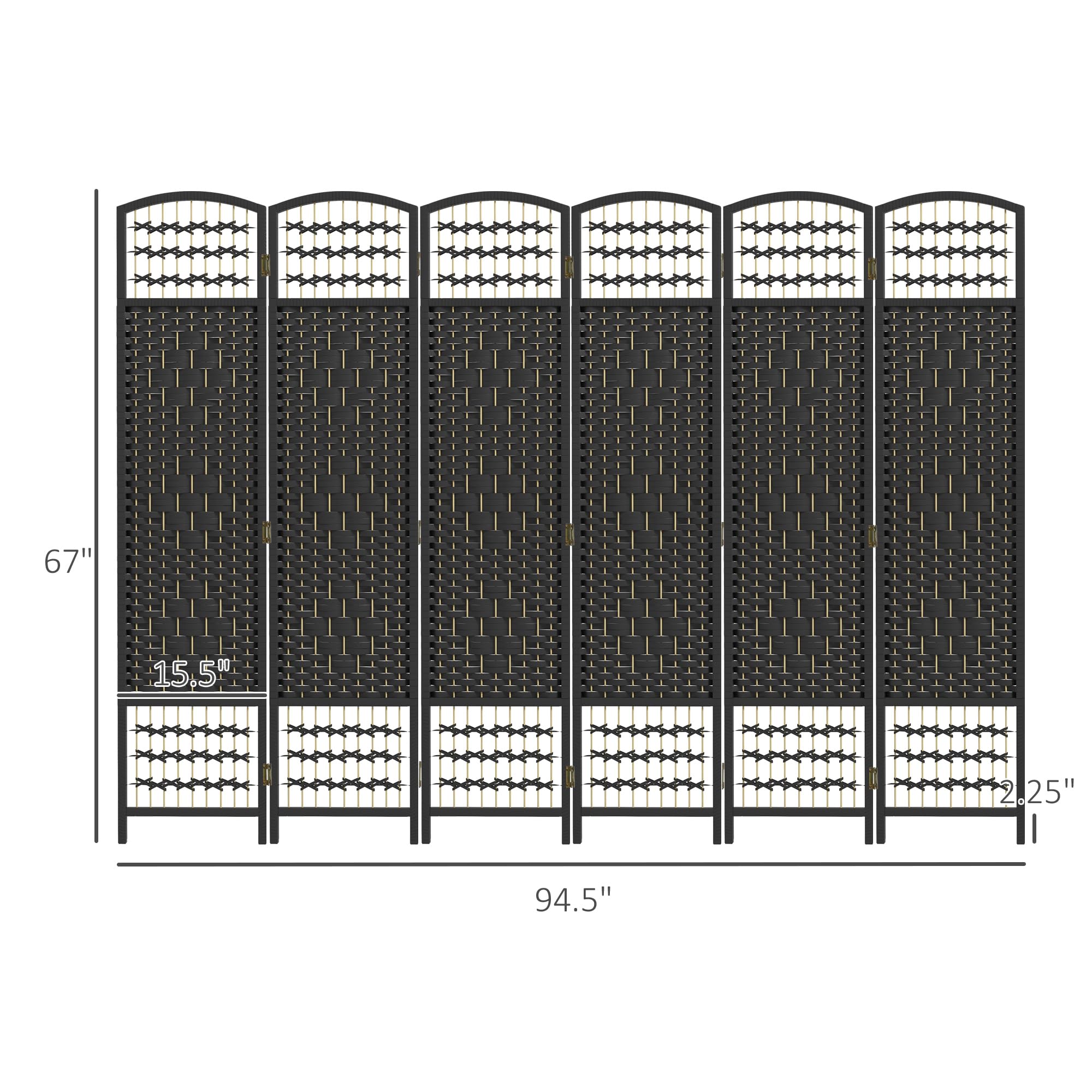 HOMCOM 6 Panel Folding Room Divider Privacy Screen - 5.6' Freestanding Partition Wall Separator with Wave Fiber Design in Black - Perfect for Home Office, Bedroom Privacy, Studio Space Division & Event Decoration