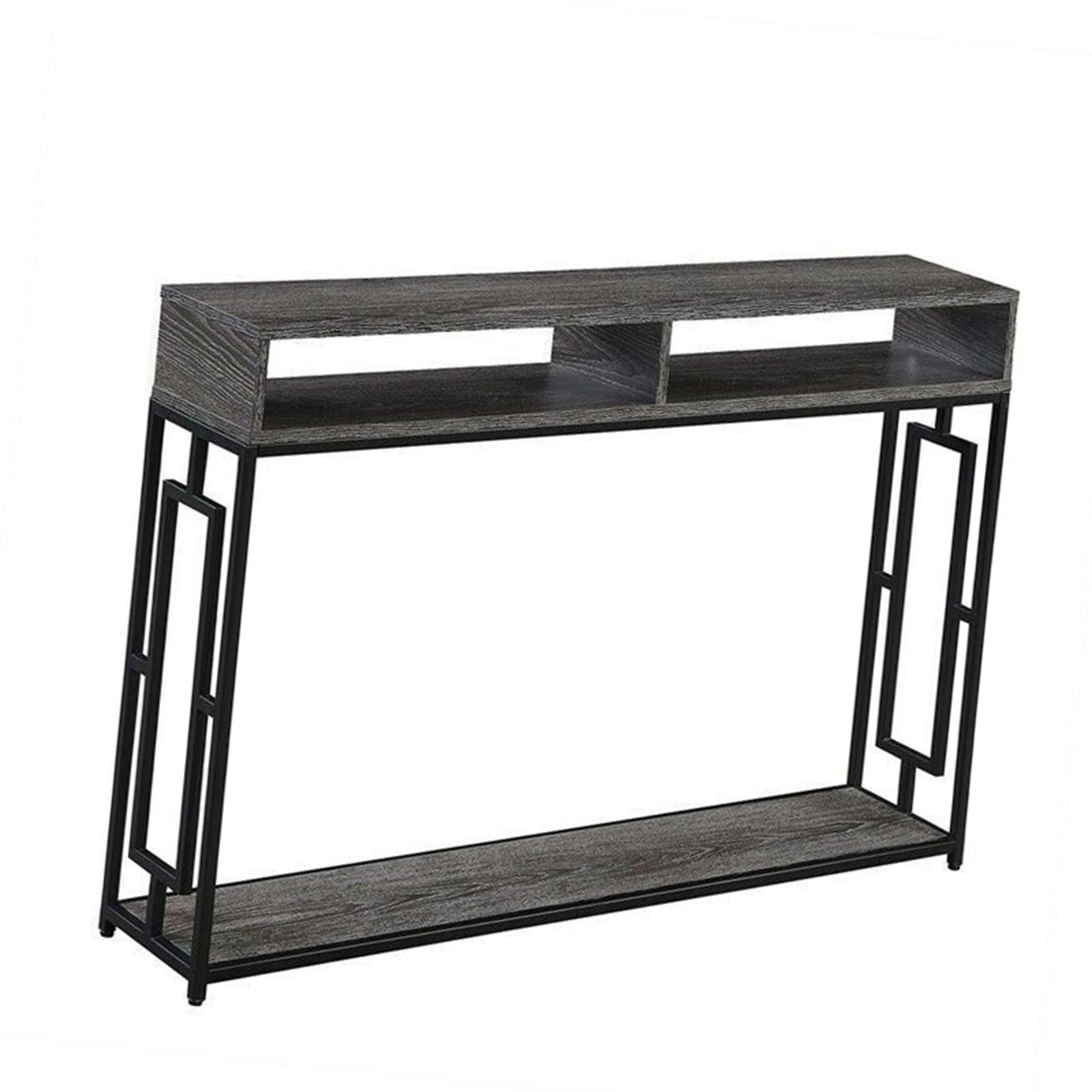 HUIJK 2-Tier Console Table - Weathered Gray Wood & Black Metal Frame - Entryway Sofa Table, Hallway Accent Table for Living Room, Bedroom, or Office Decor
